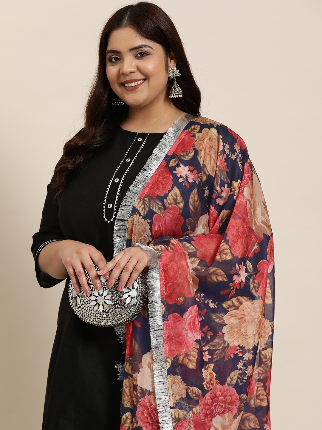 

Sztori Floral Printed Organza Dupatta, Blue