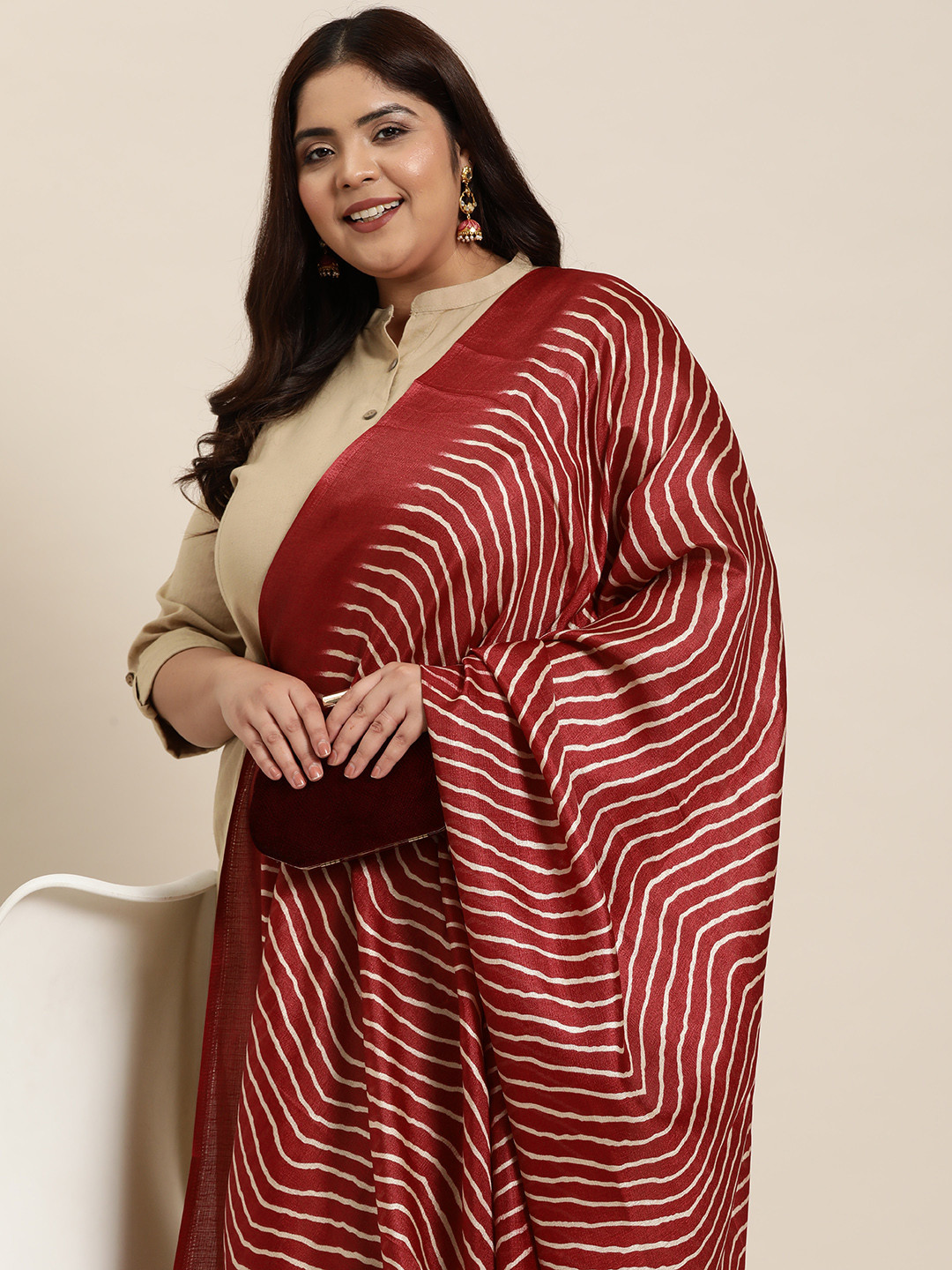 

Sztori Leheriya Printed Silk Dupatta, Red