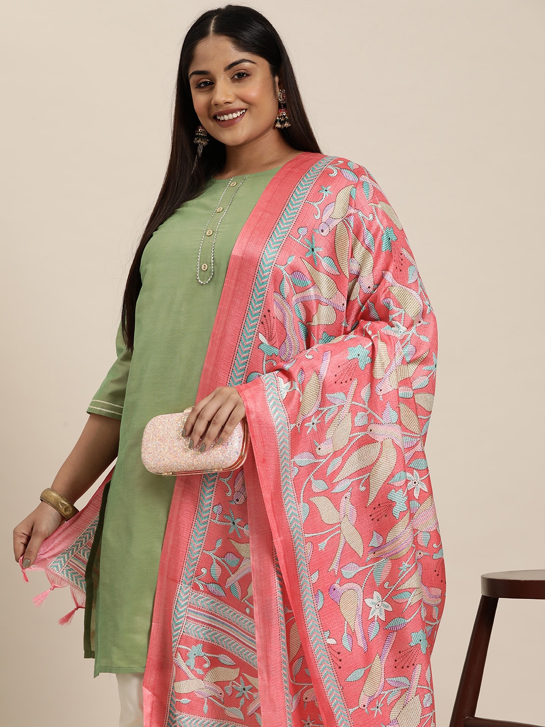 

Sztori Ethnic Motifs Printed Dupatta, Pink