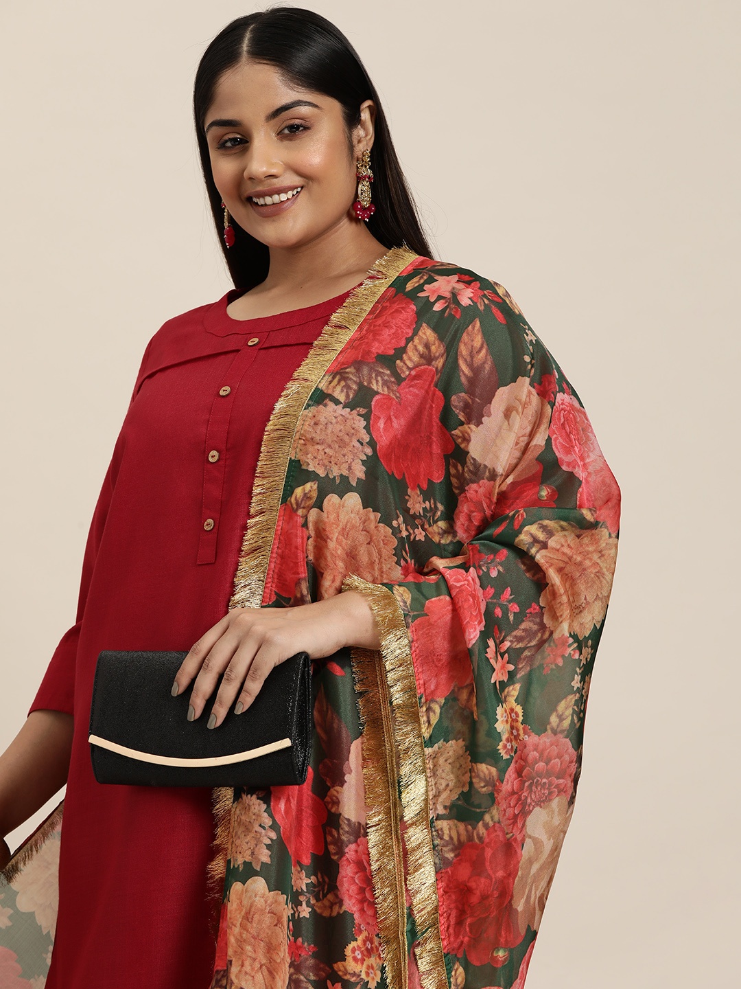 

Sztori Floral Printed Organza Dupatta, Green