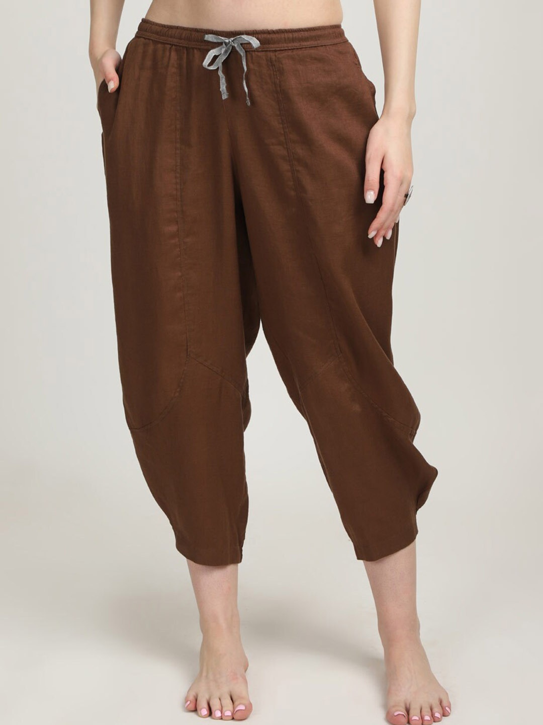 

Proyog Women Mid-Rise Linen Lounge Pants, Brown