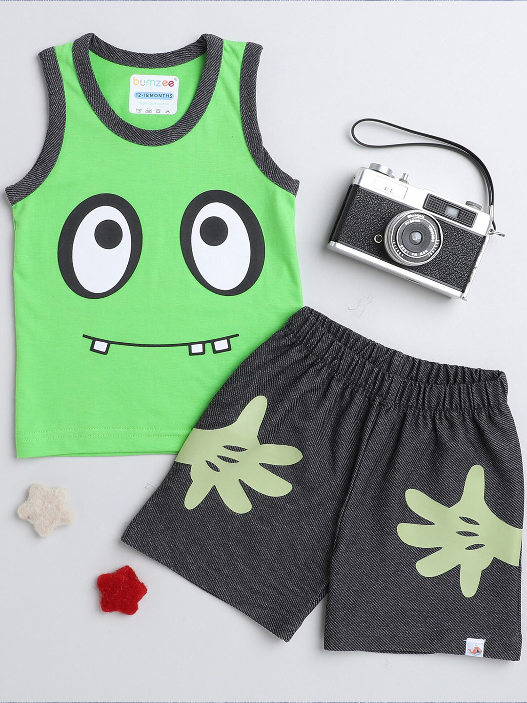 

BUMZEE Boys Printed Pure Cotton T-shirt With Shorts, Green