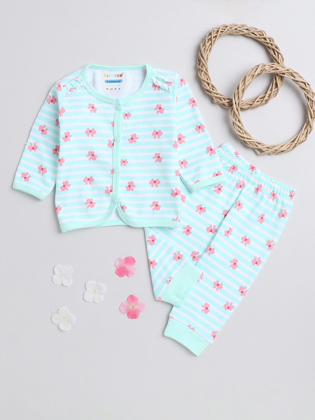

BUMZEE Infant Girls Printed Pure Cotton Shirt With Pyjamas, Green