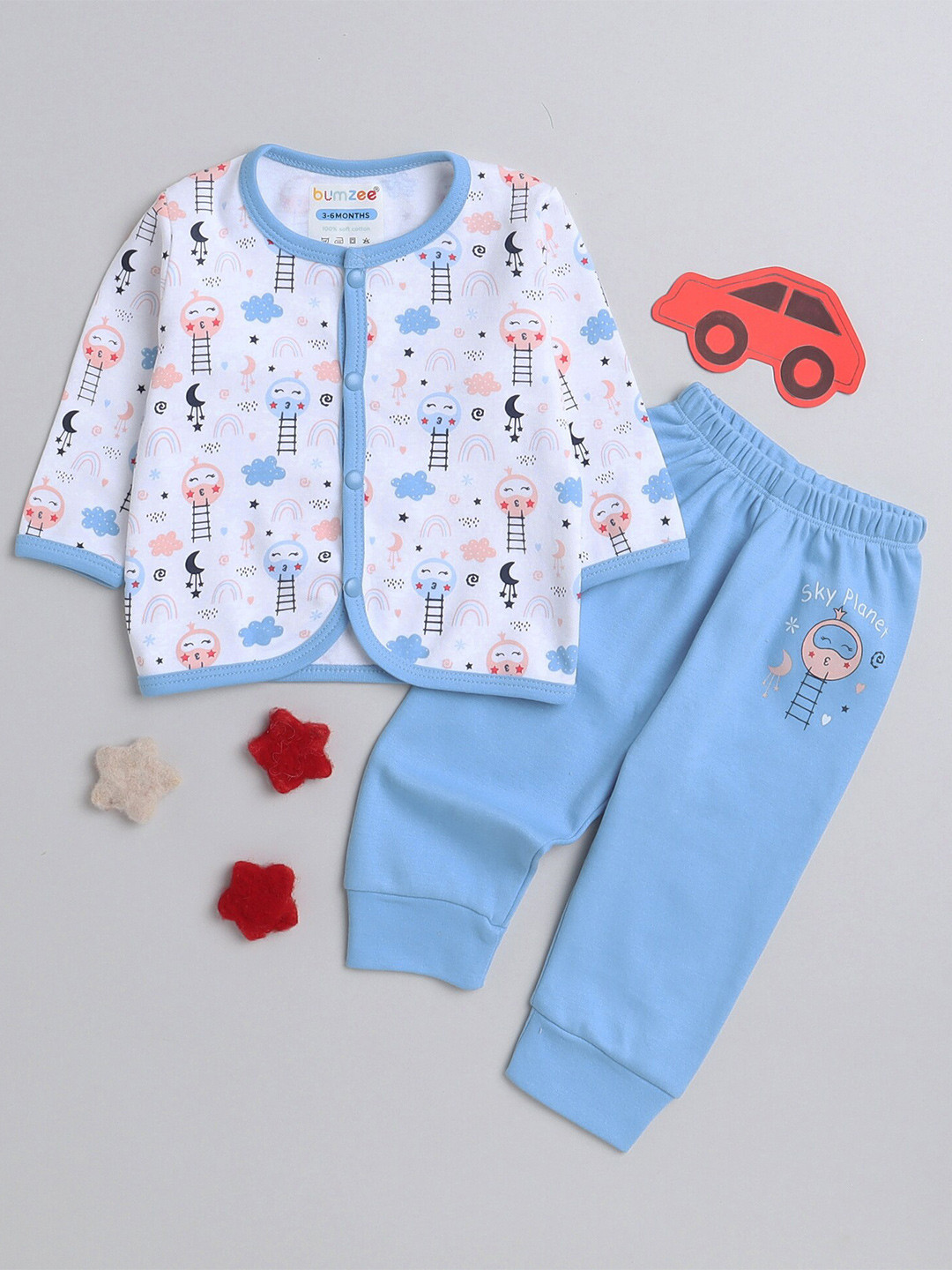 

BUMZEE Infant Boys Printed Pure Cotton Shirt With Pyjamas, White