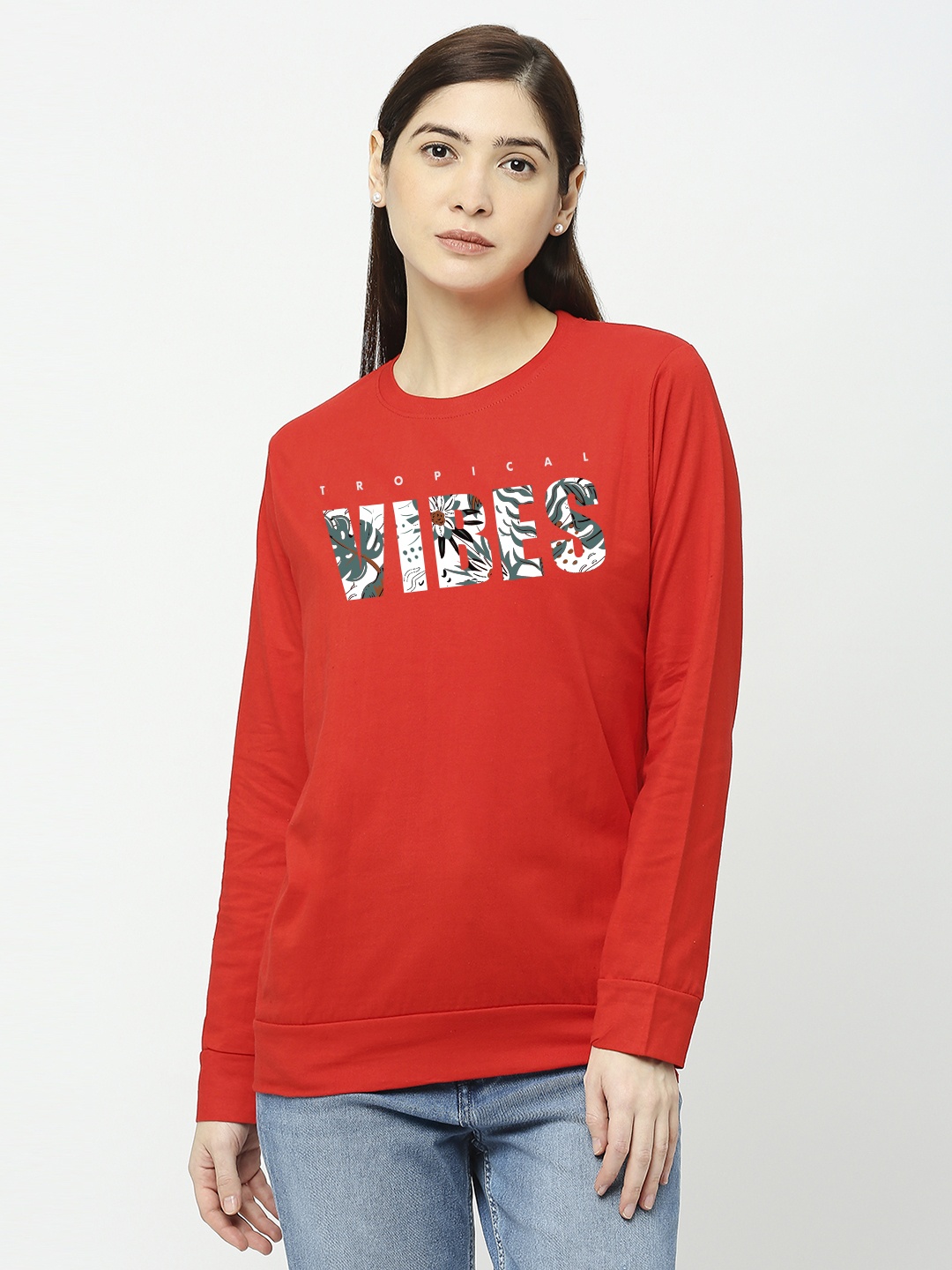 

STATUS MANTRA Typography Printed Long Sleeves Pure Cotton Sweatshirt, Red