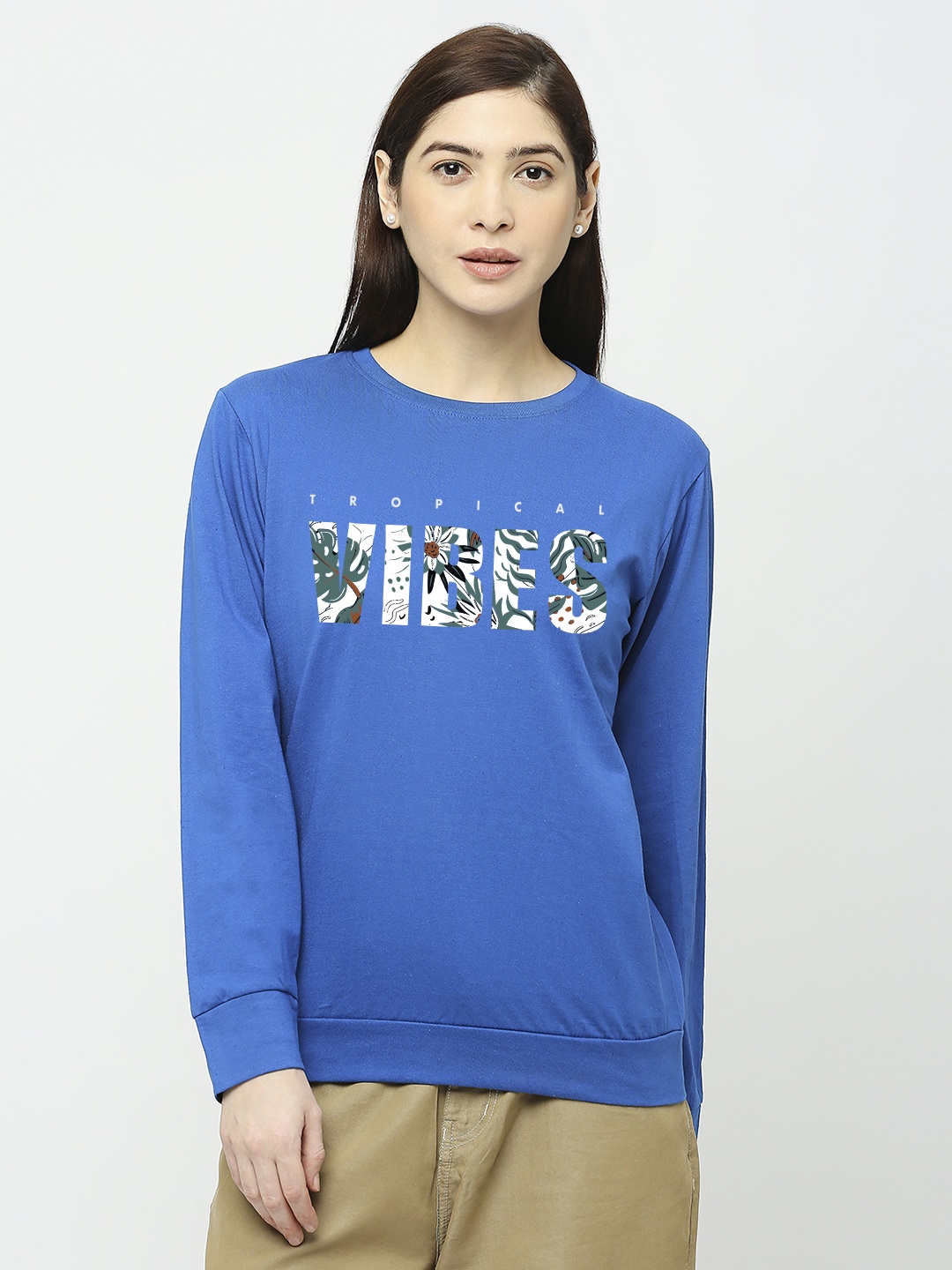 

STATUS MANTRA Typography Printed Long Sleeves Pure Cotton T-shirts, Blue
