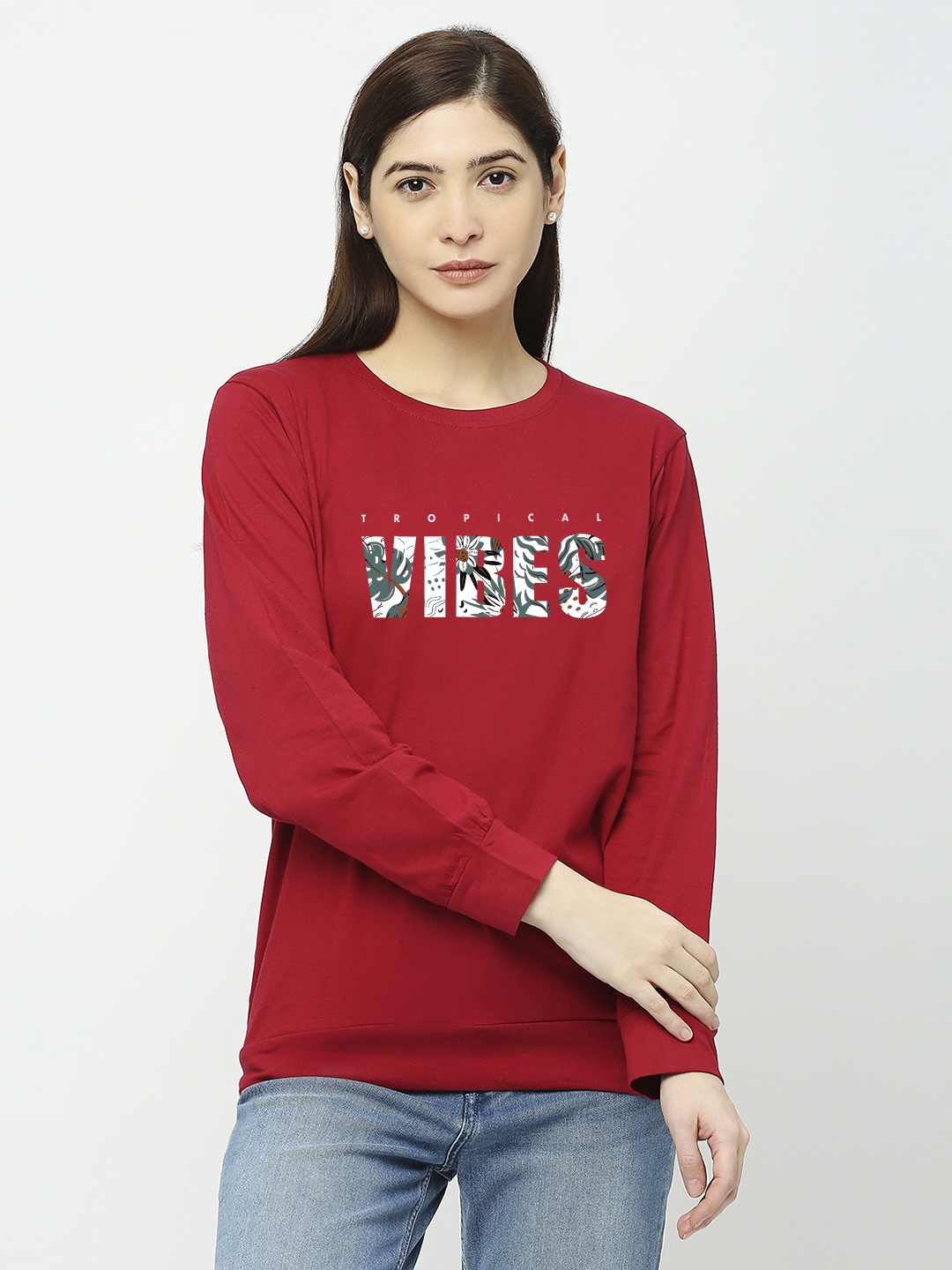 

STATUS MANTRA Typography Printed Long Sleeves Pure Cotton Sweatshirt, Maroon