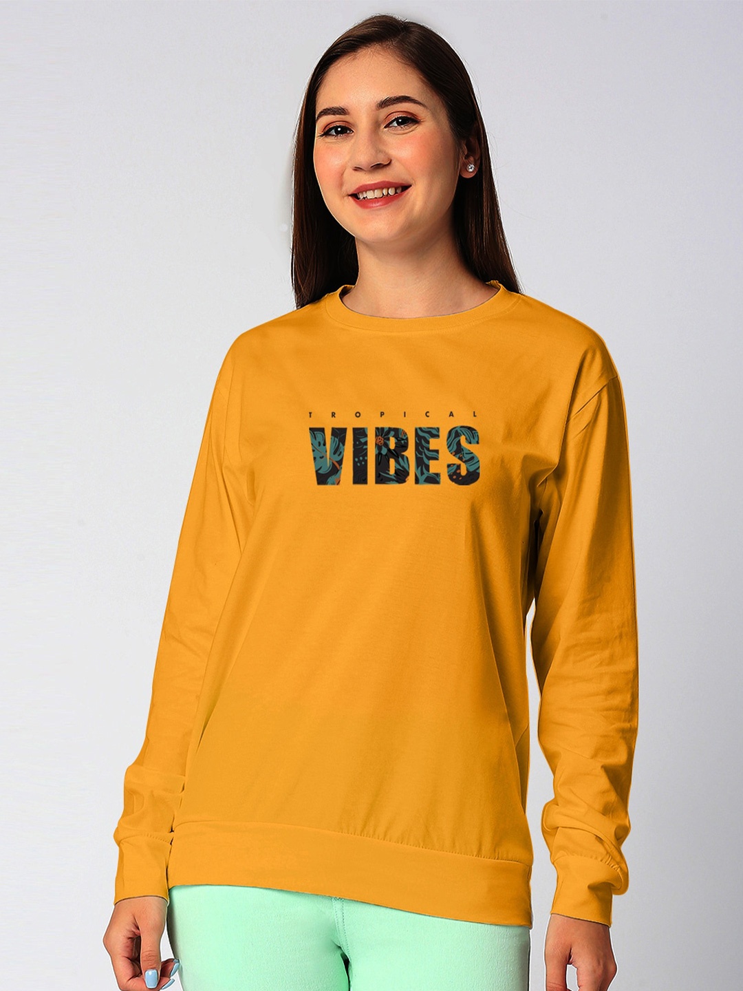 

STATUS MANTRA Typography Printed Long Sleeves Pure Cotton T-shirts, Yellow