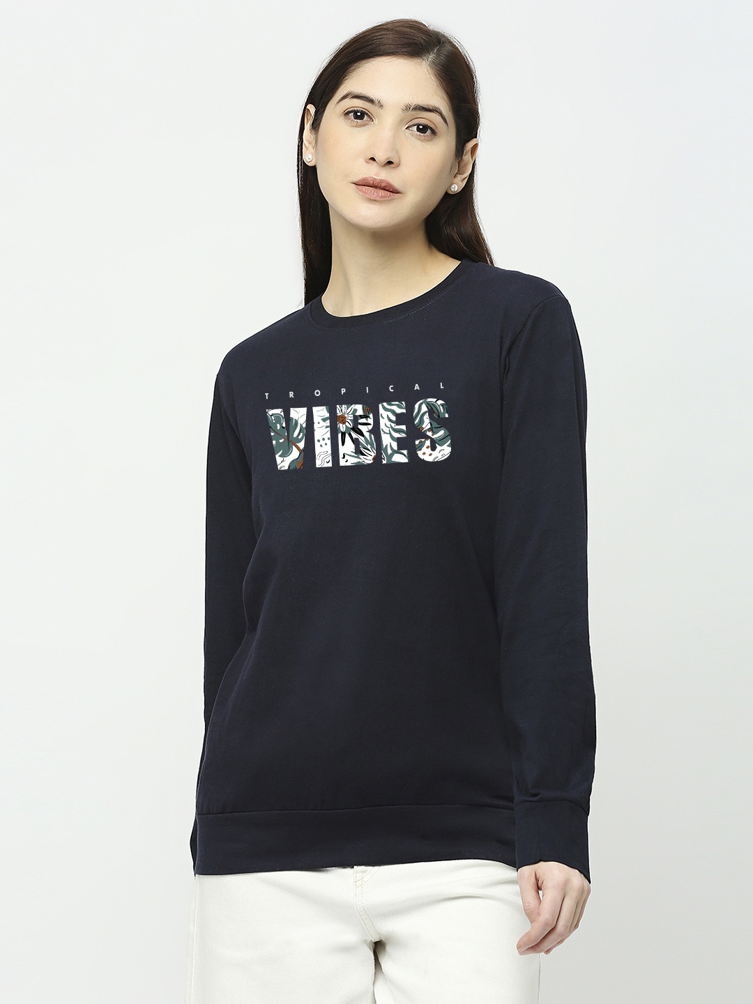 

STATUS MANTRA Typography Printed Long Sleeves Pure Cotton T-shirts, Navy blue