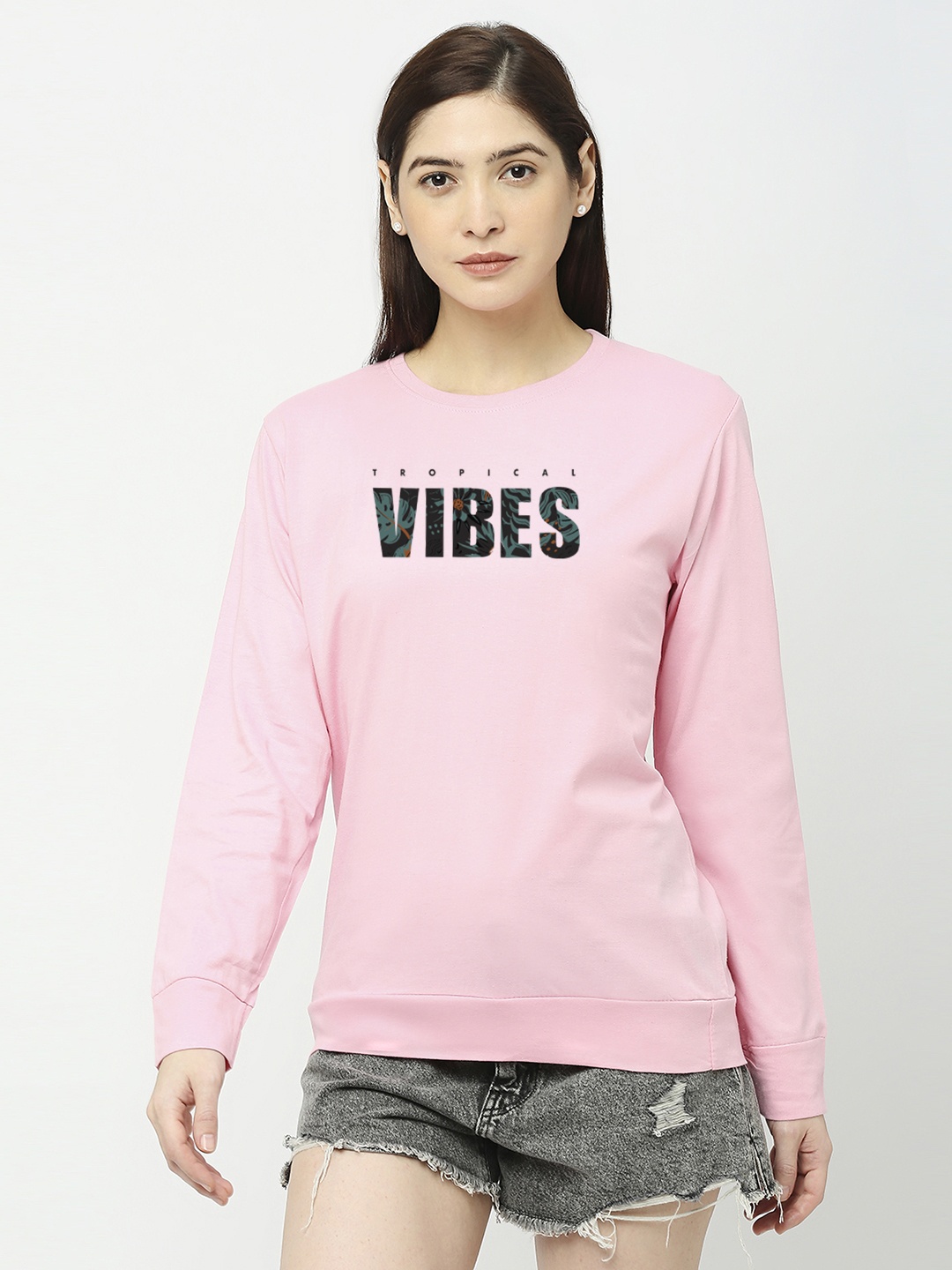 

STATUS MANTRA Typography Printed Long Sleeves Pure Cotton Sweatshirt, Pink