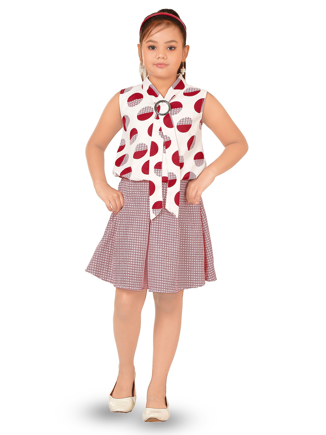 

CELEBRITY CLUB Girls Geometric Printed Blouson Dress, Red