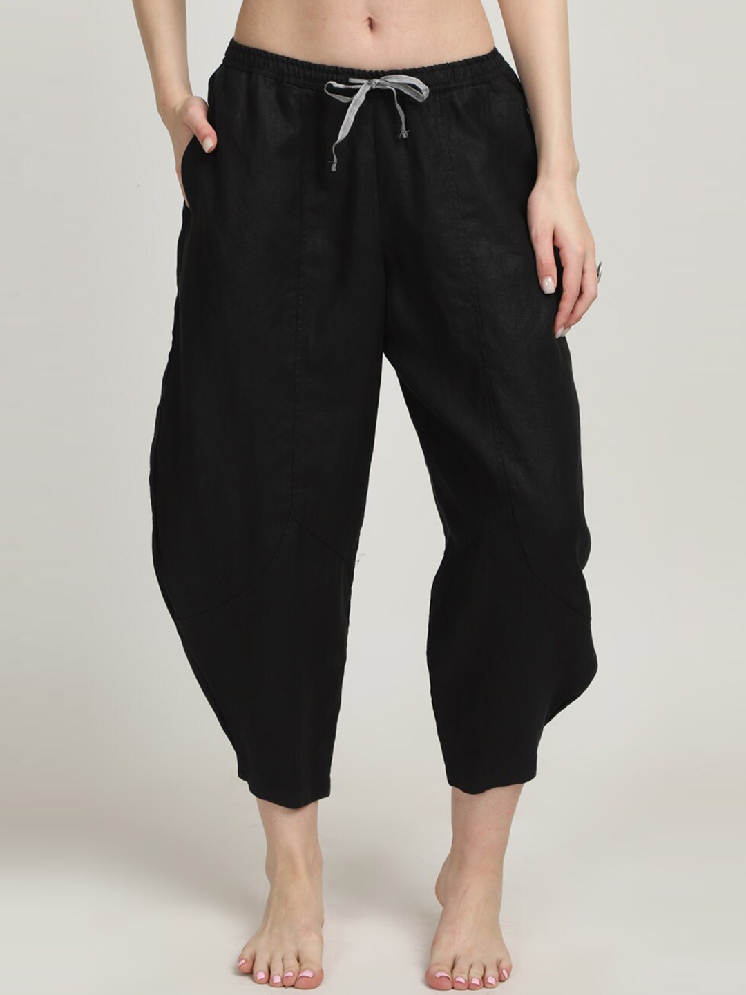 

Proyog Women Mid Rise Linen Lounge Pants, Black