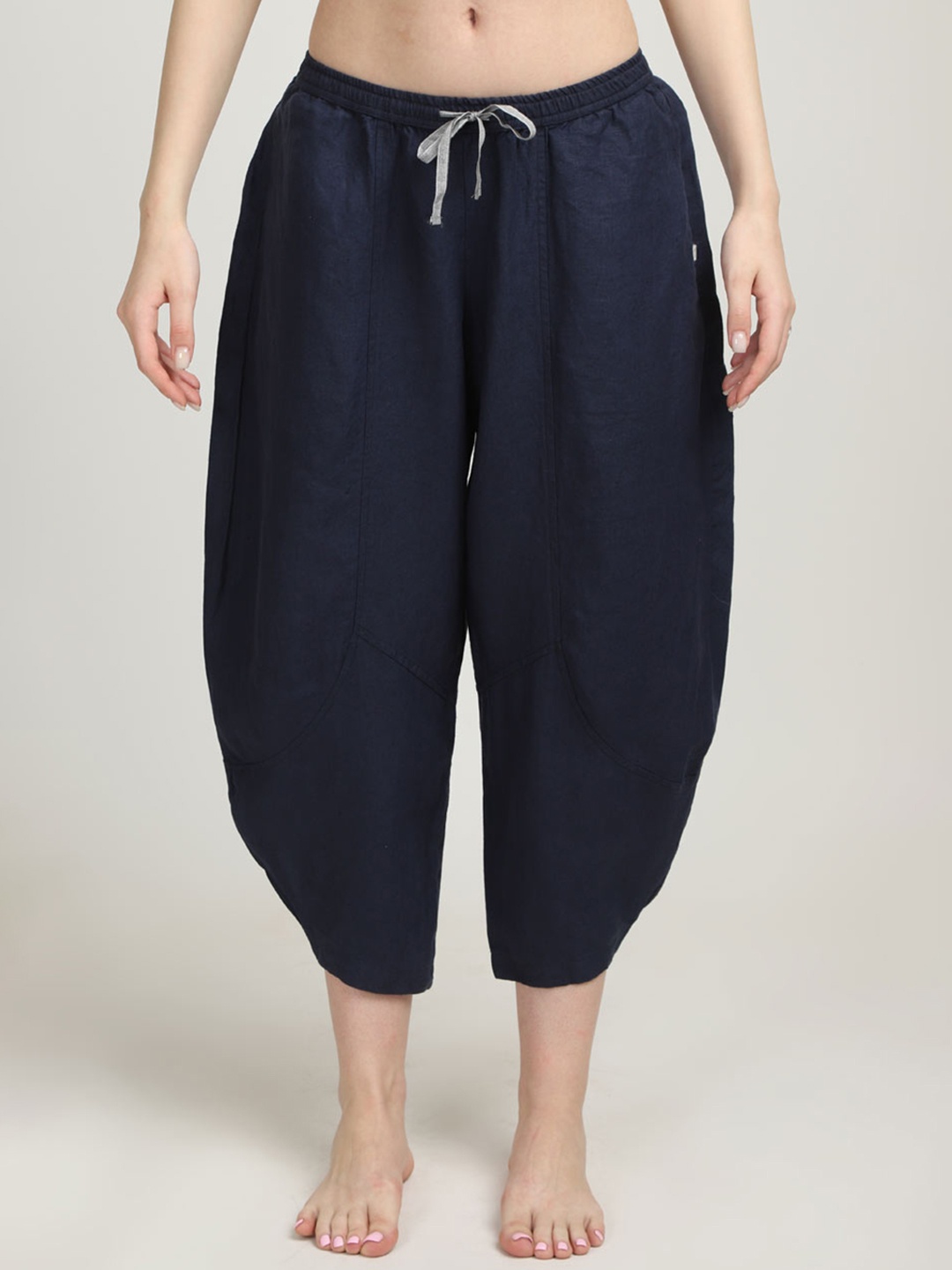 

Proyog Women Mid-Rise Linen Lounge Pants, Navy blue