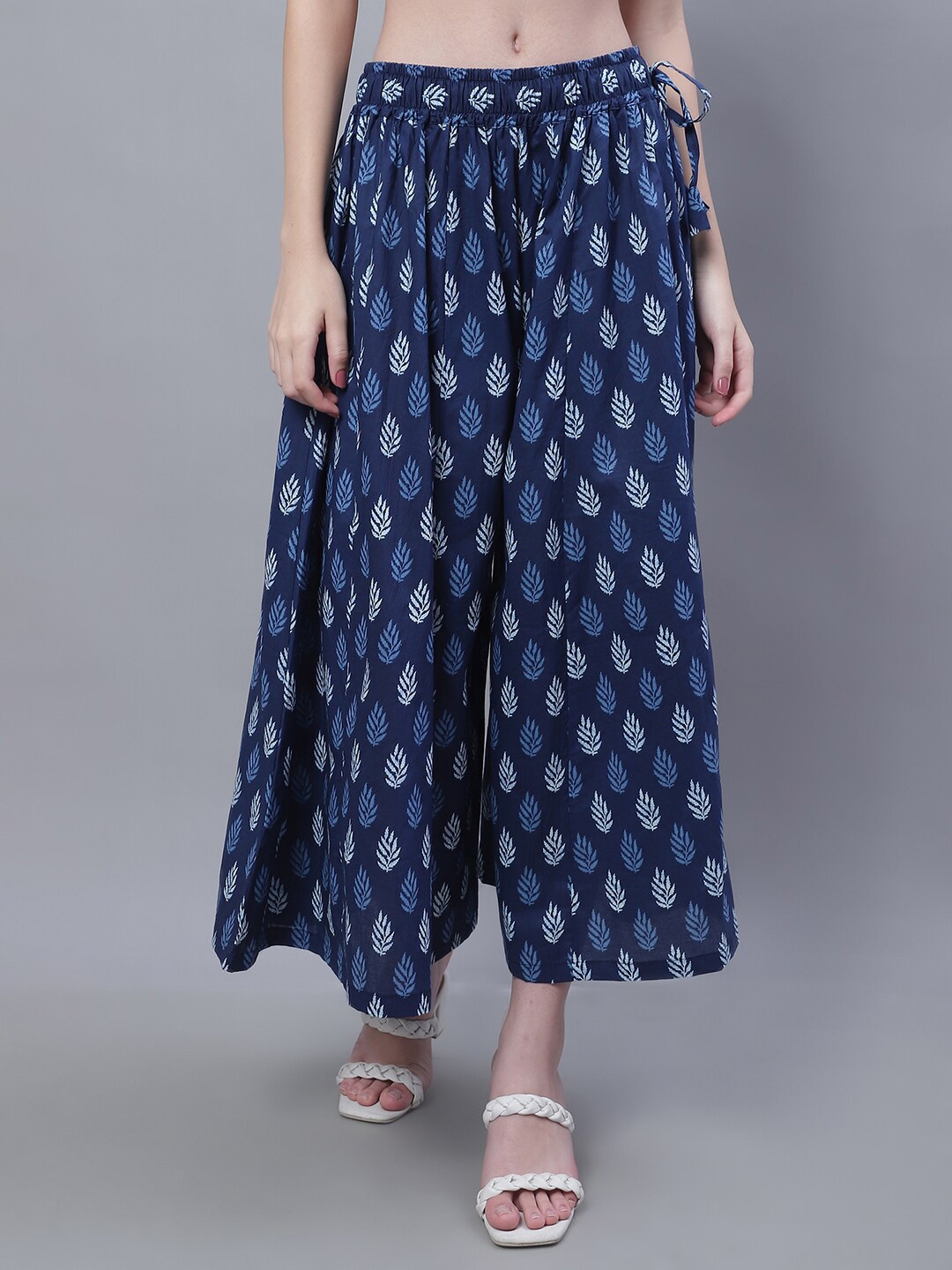 

TAG 7 Women Mid-Rise Floral Printed Flared Ethnic Pure Cotton Palazzos, Blue