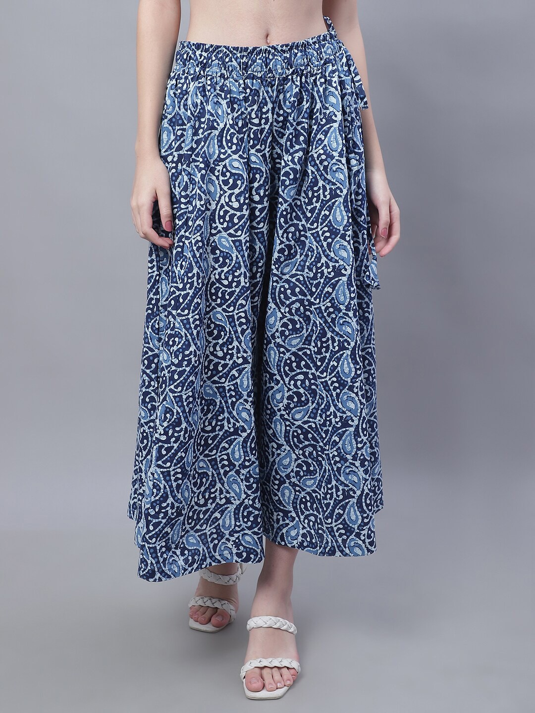

TAG 7 Women Paisley Printed Cotton Flared Palazzos, Blue