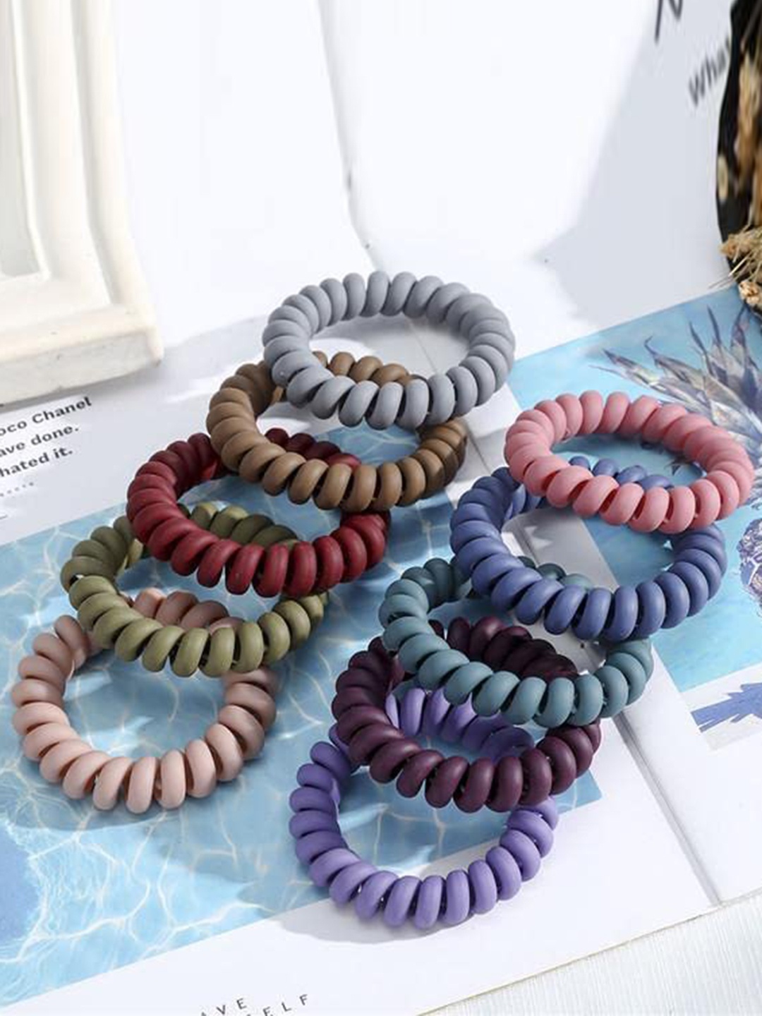 

CHRONEX Women Set Of 15 Hair Clips With Wire Cord Hair Rubber, Purple