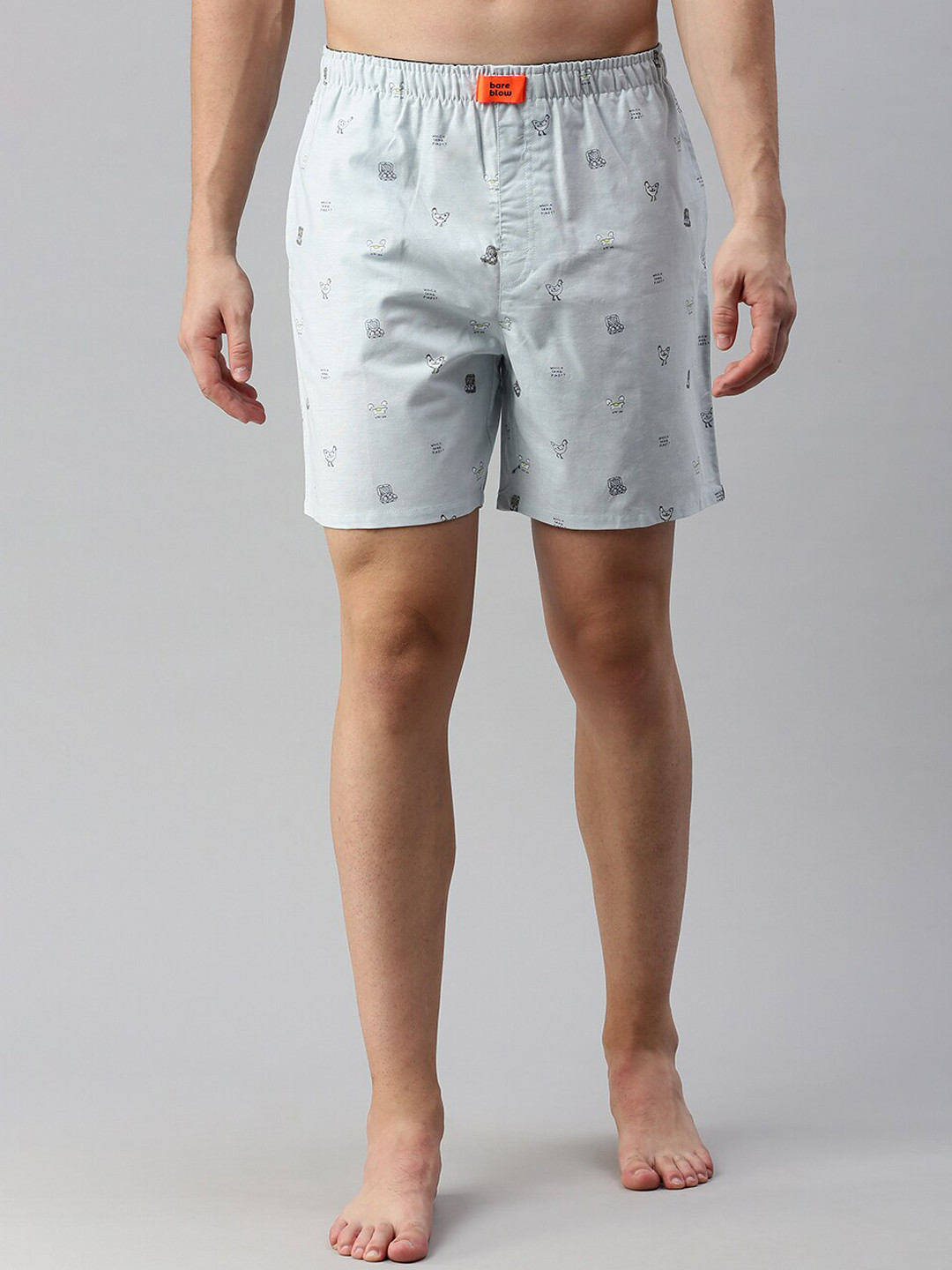 

Bareblow Men Mid-Rise Conversational Printed Cotton Boxers, White