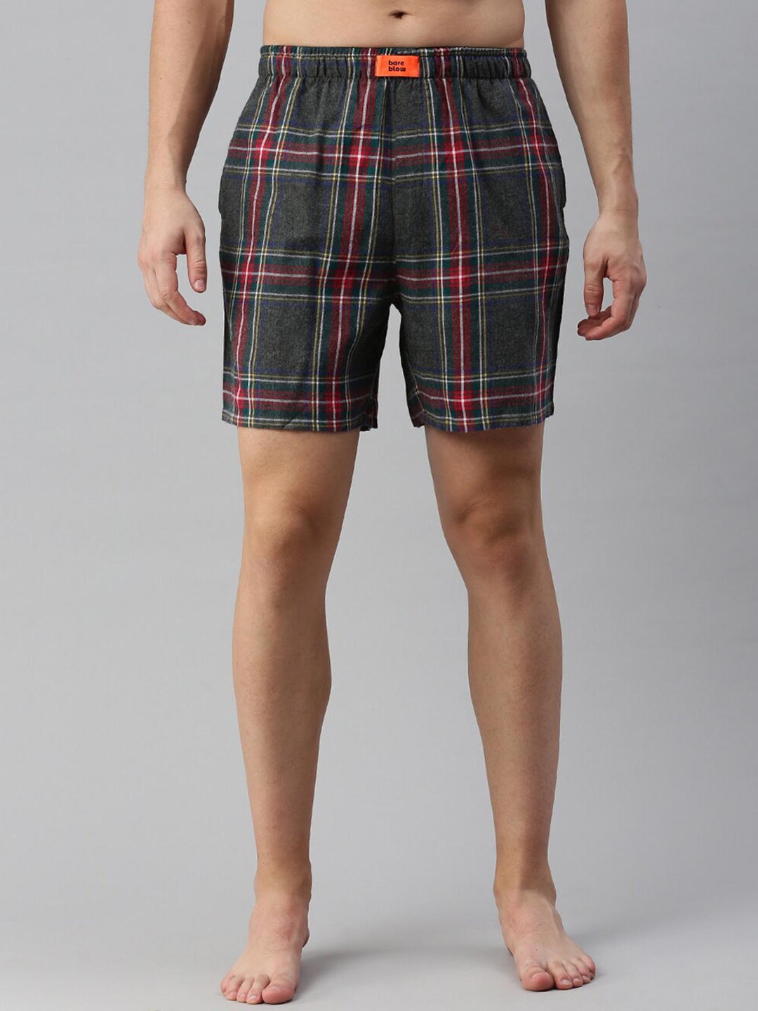 

Bareblow Men Mid-Rise Checked Cotton Boxers, Olive