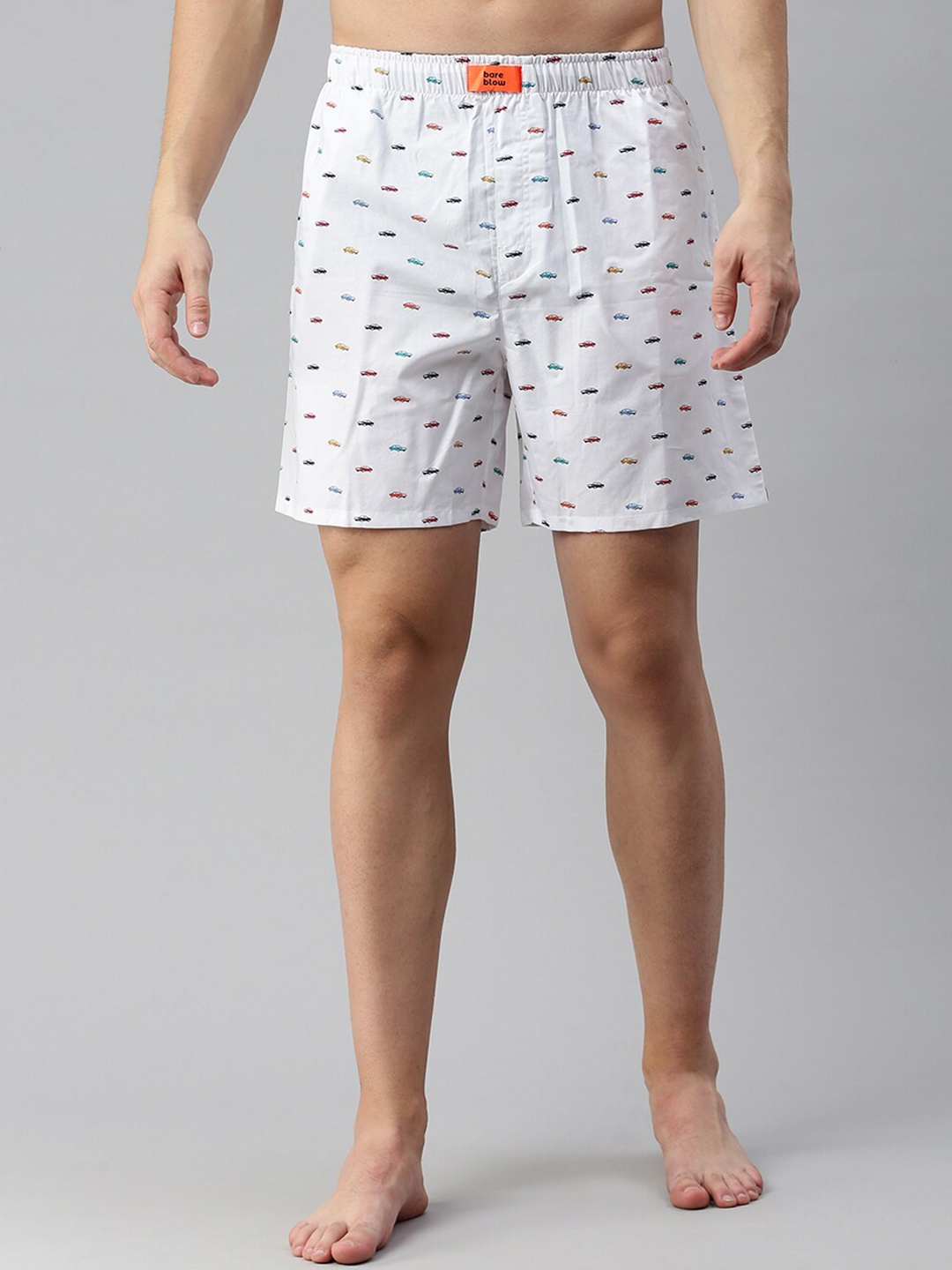 

Bareblow Men Mid-Rise Conversational Printed Cotton Boxers, White