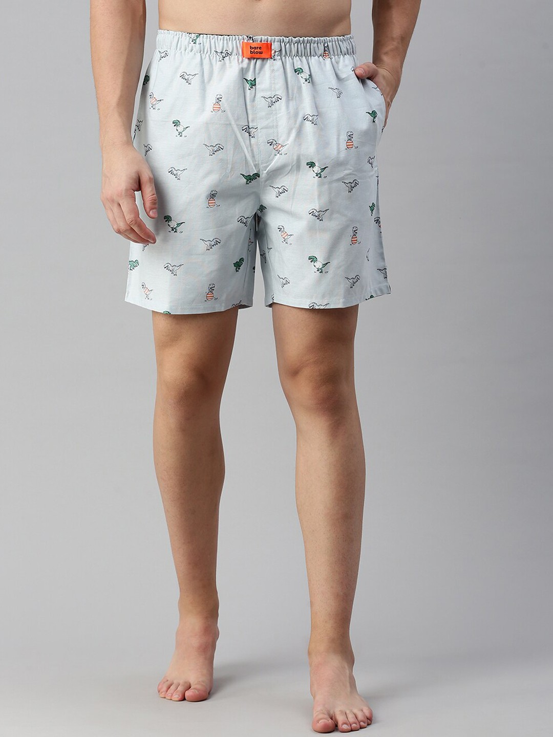 

Bareblow Men Conversational Printed Cotton Boxers, Blue
