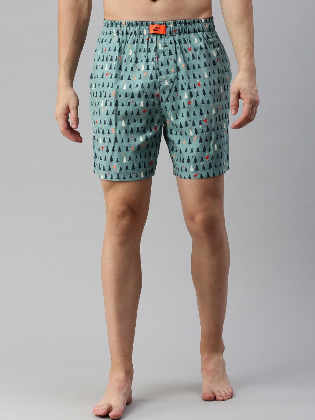 

Bareblow Men Mid-Rise Conversational Printed Cotton Boxers, Green