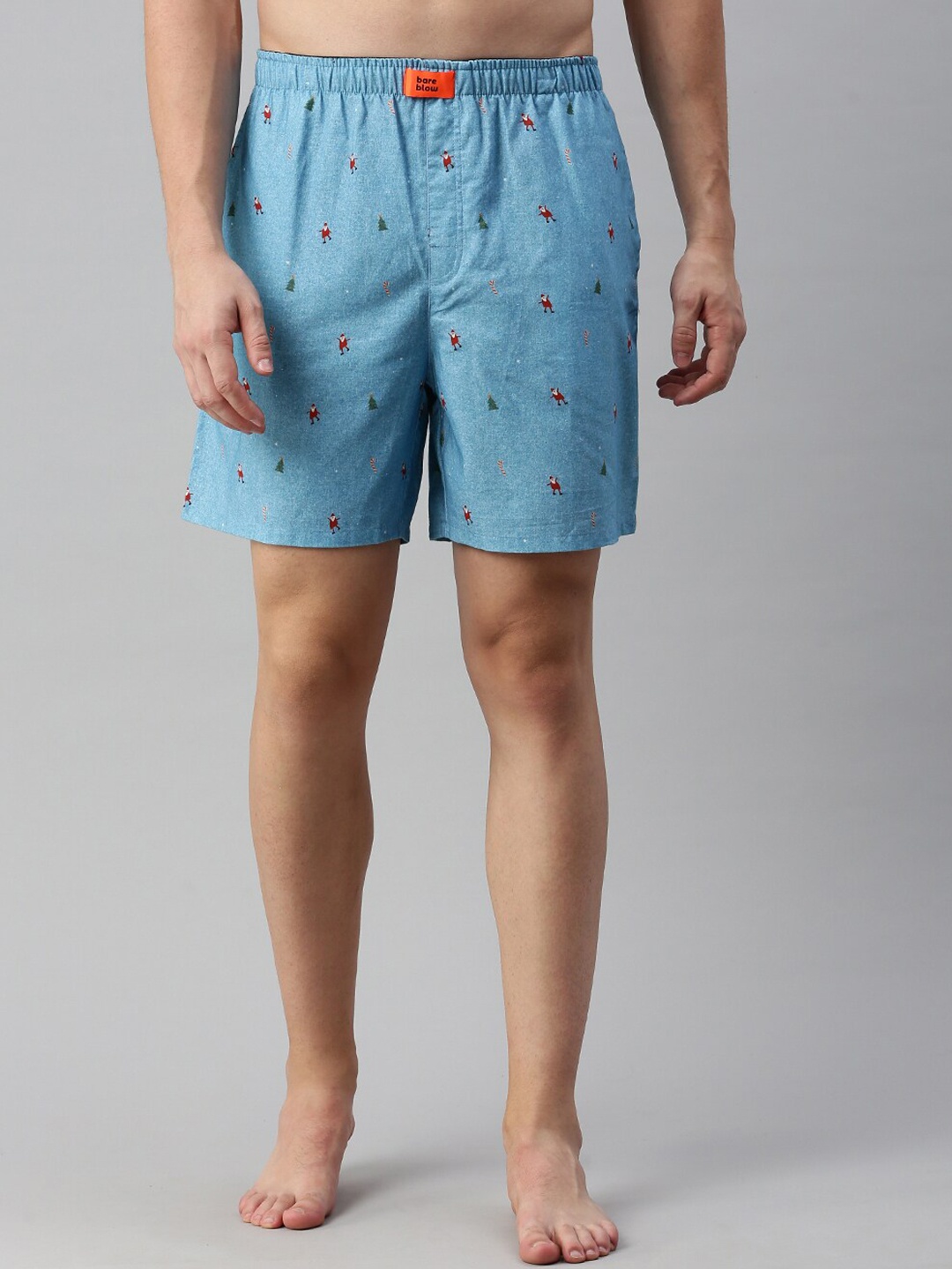 

Bareblow Men Mid-Rise Printed Lounge Shorts, Blue