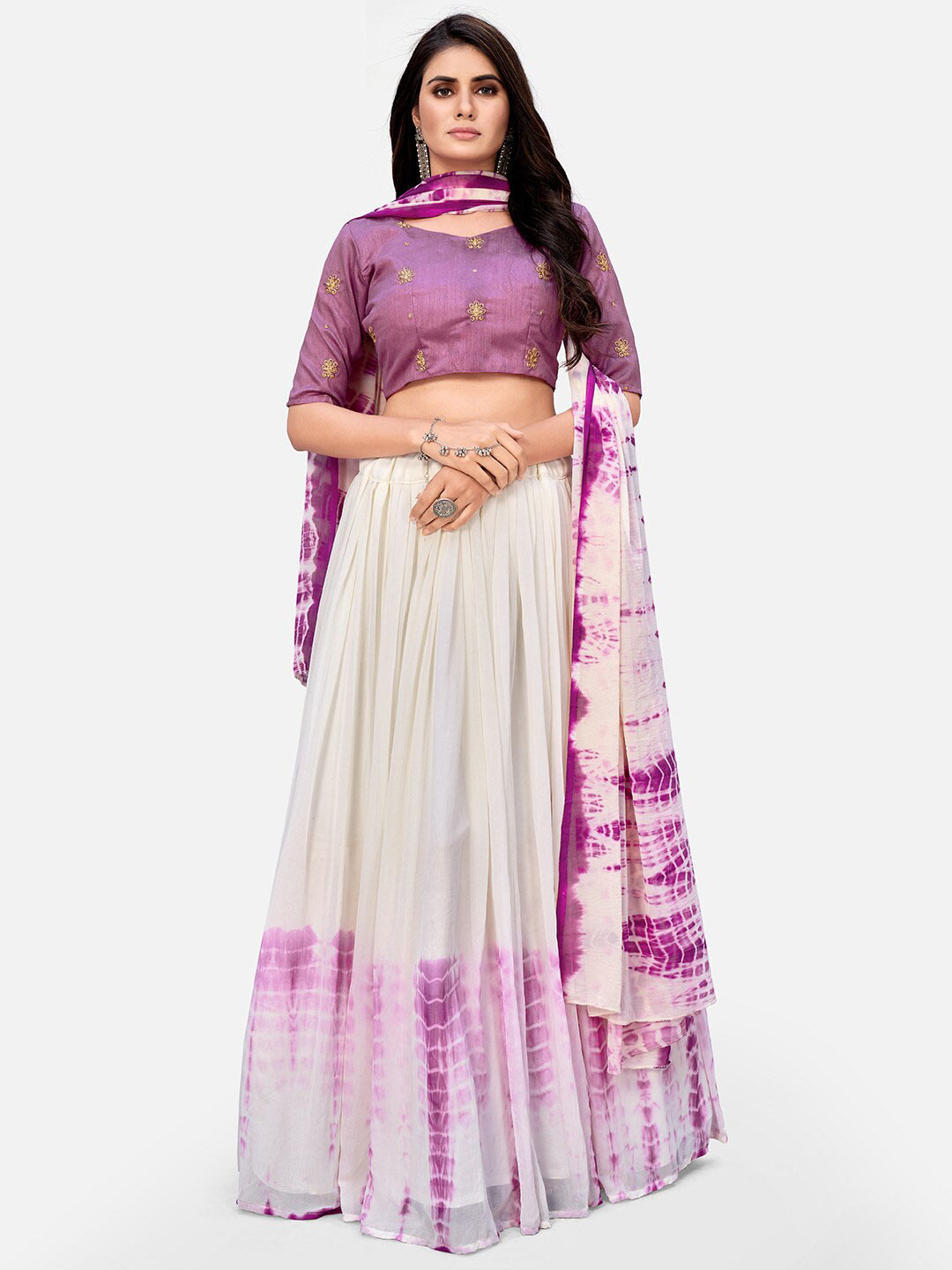 

SHOPGARB Embellished Thread Work Semi-Stitched Lehenga & Unstitched Blouse With Dupatta, Purple