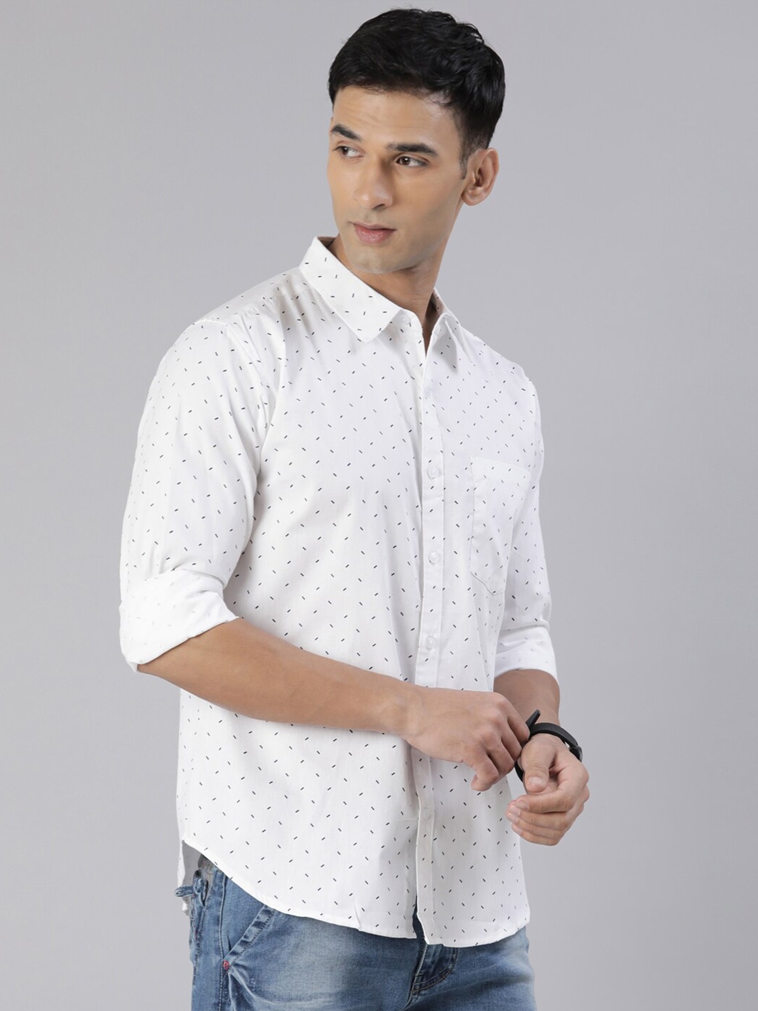 

Provogue Slim Fit Micro Ditsy Printed Pure Cotton Casual Shirt, White