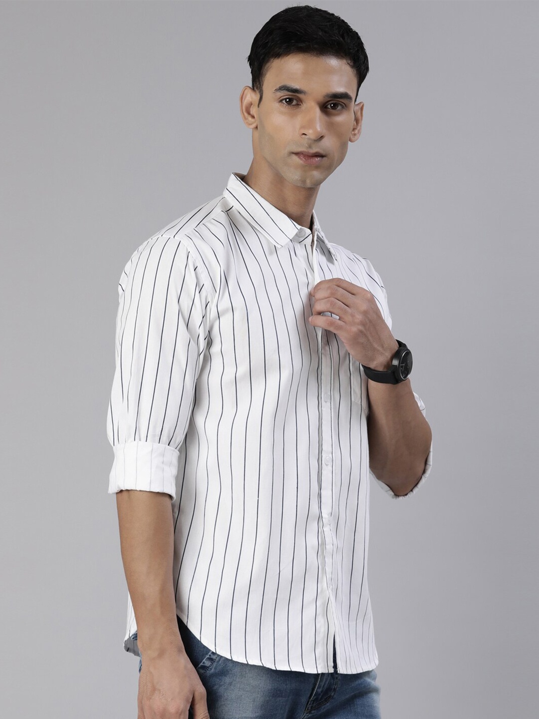 

Provogue Slim Fit Striped Pure Cotton Casual Shirt, White