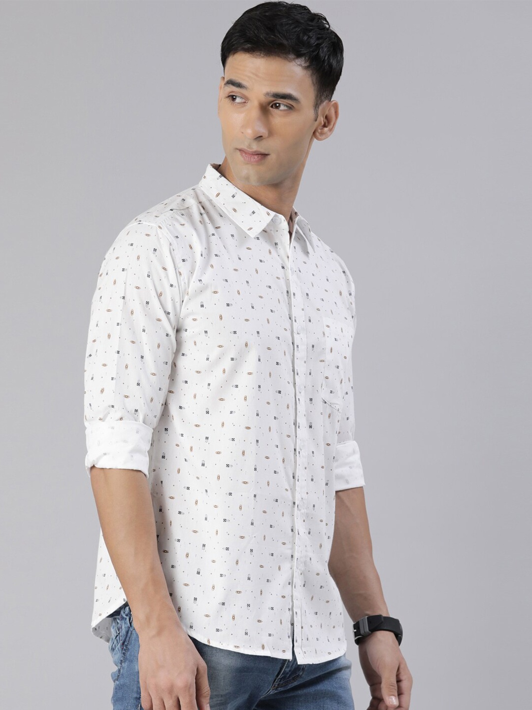 

Provogue Slim Fit Conversational Printed Pure Cotton Casual Shirt, White