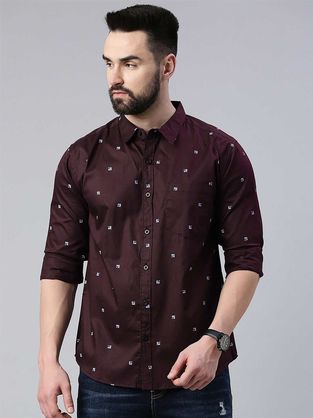 

Metronaut Slim Fit Printed Casual Pure Cotton Shirt, Maroon