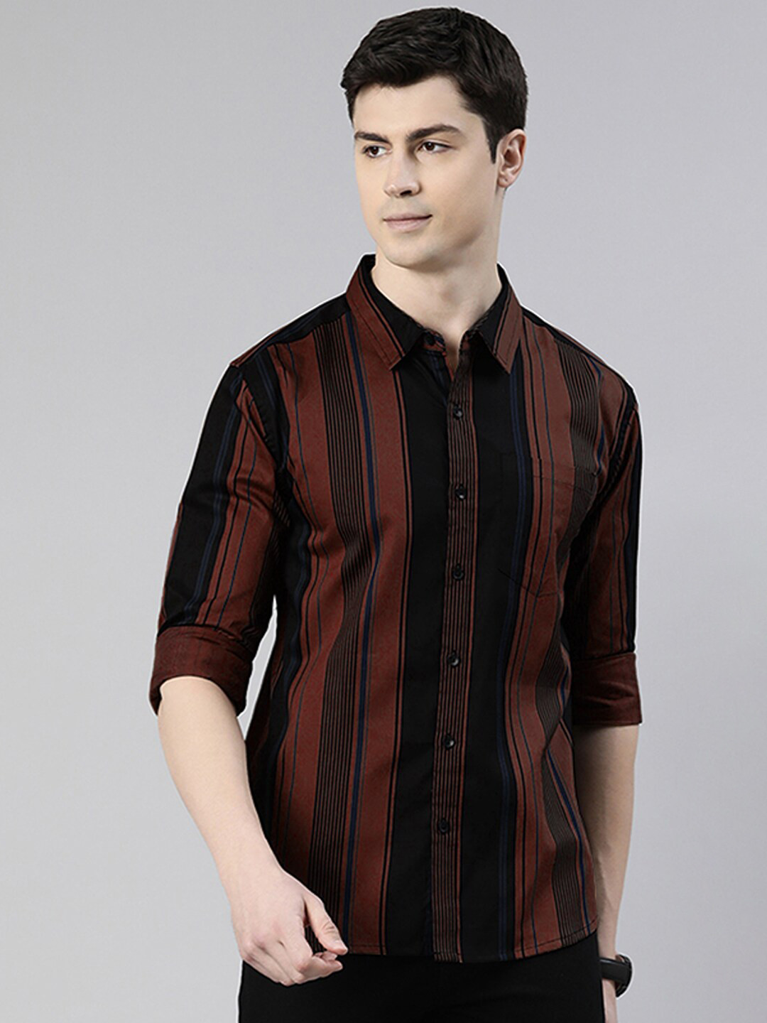 

Metronaut Slim Fit Vertical Striped Casual Pure Cotton Shirt, Brown