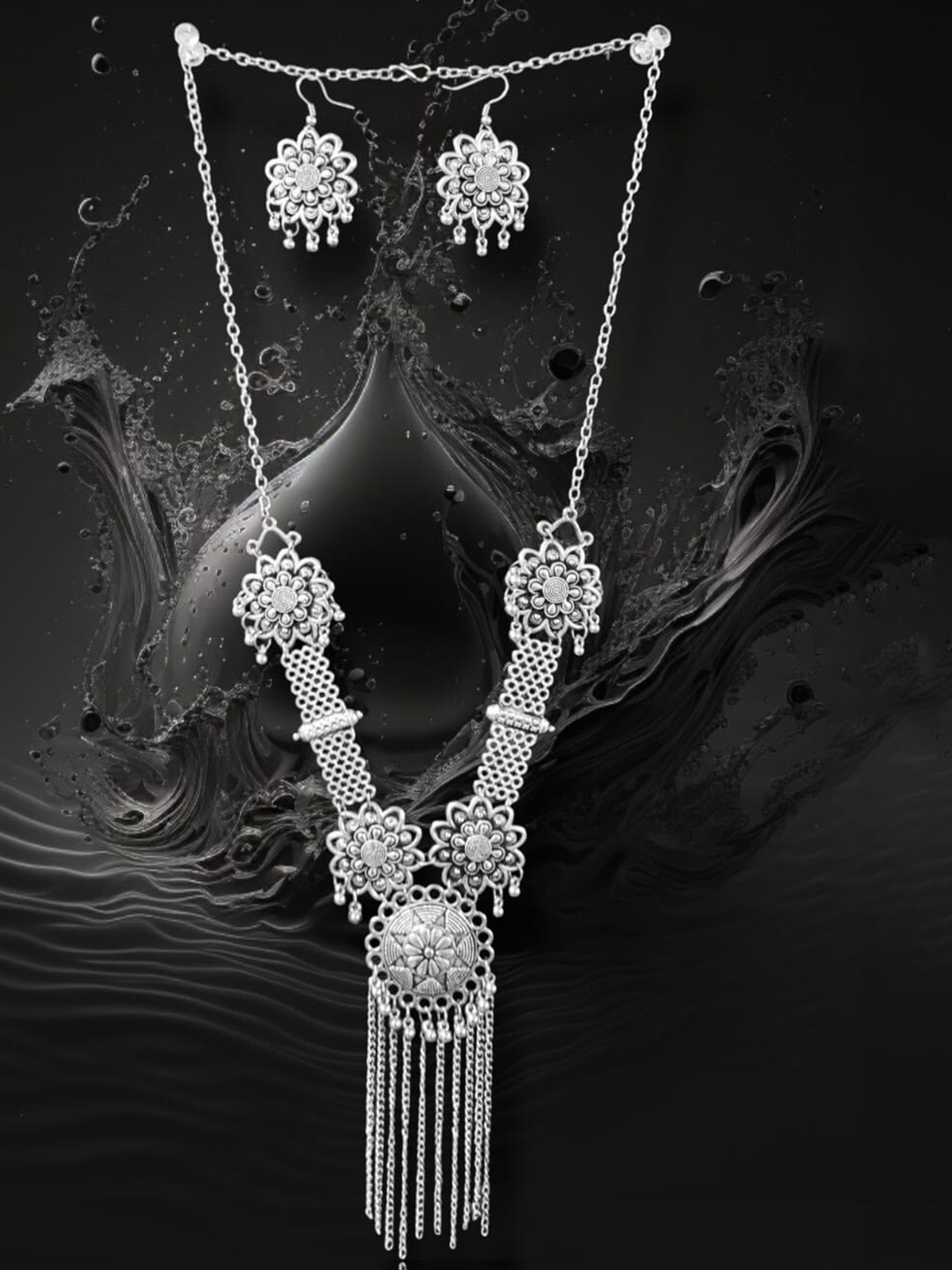 

Samridhi DC Silver-Plated Artificial Beaded Oxidised Jewellery Set