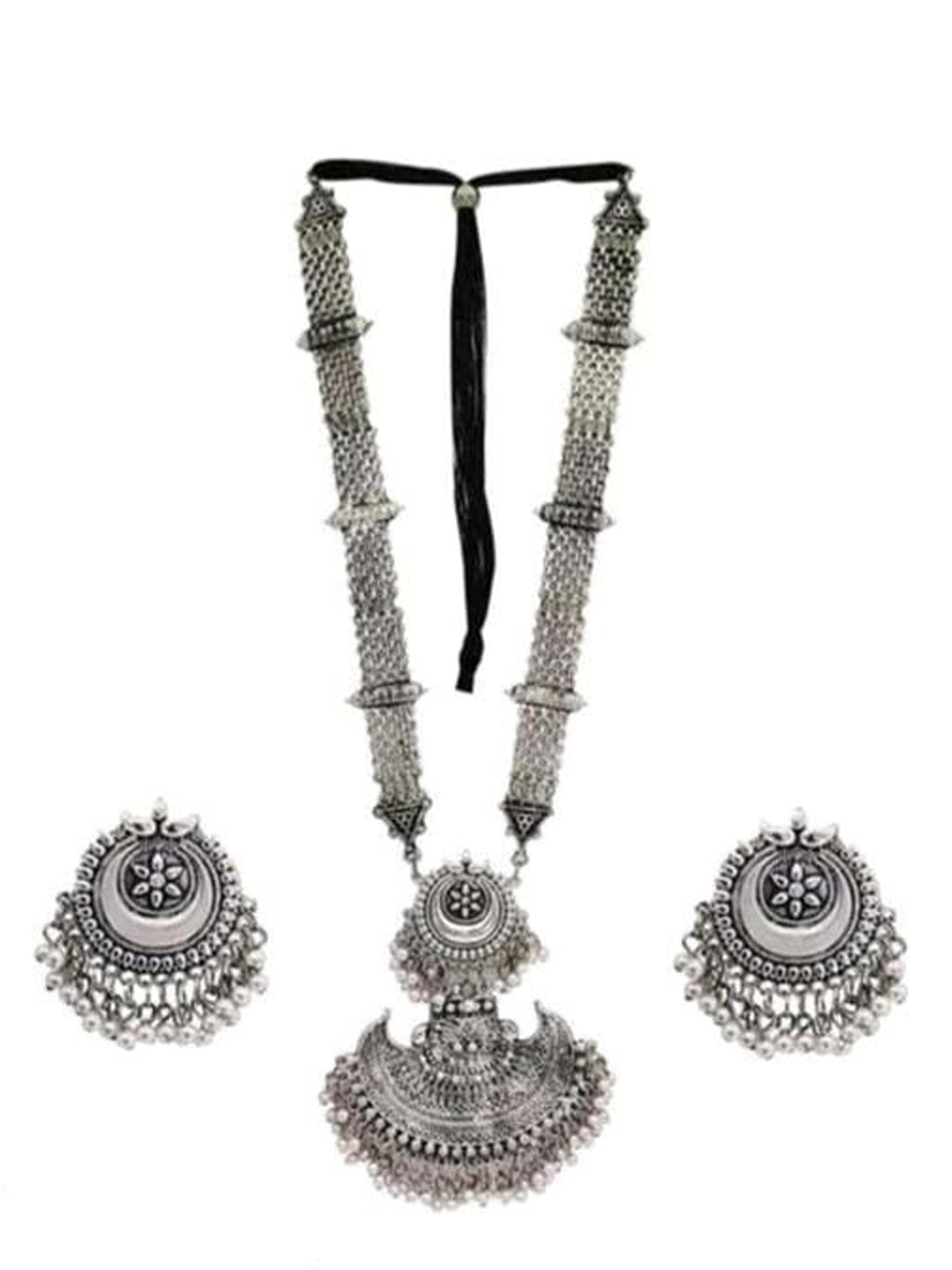 

Samridhi DC Silver-Plated Beaded Oxidised Long Jewellery Set