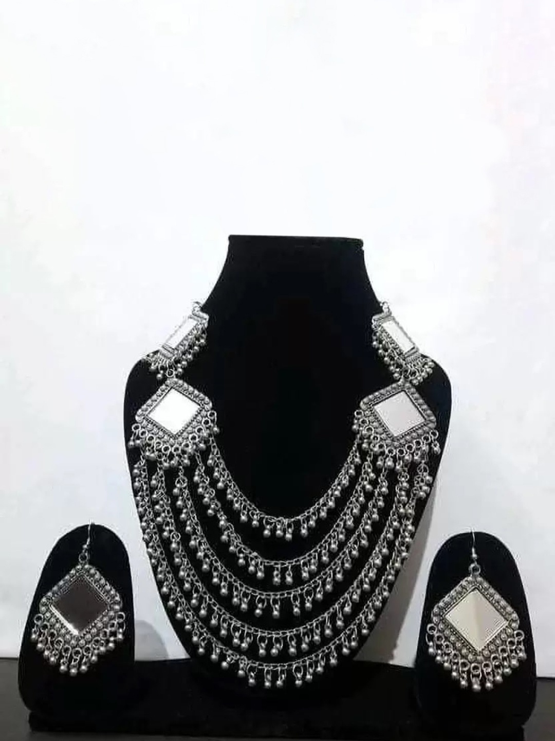 

Samridhi DC Silver-Plated Beaded Oxidised Jewellery Set