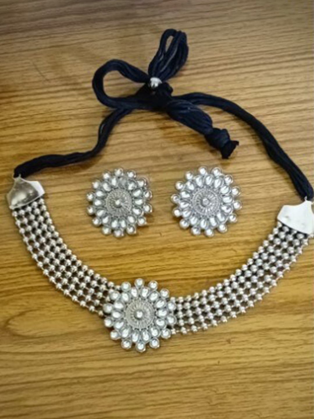 

Samridhi DC Silver-Plated Stone-Studded & Beaded Jewellery Set