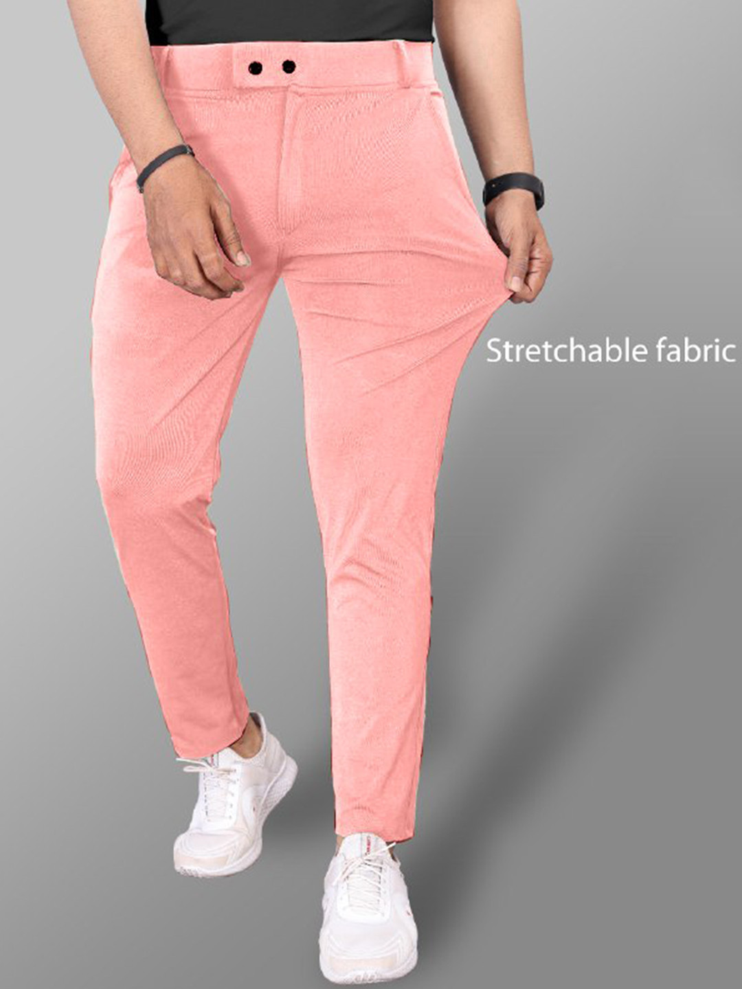 

COMBRAIDED Men Relaxed Slim Fit Chinos Trousers, Pink