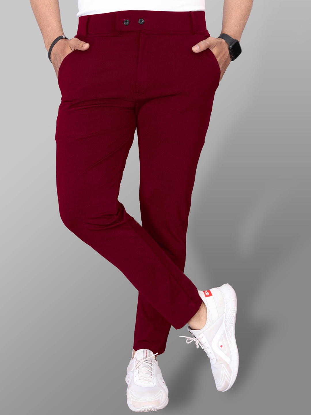 

COMBRAIDED Men Relaxed Slim Fit Chinos Trousers, Maroon