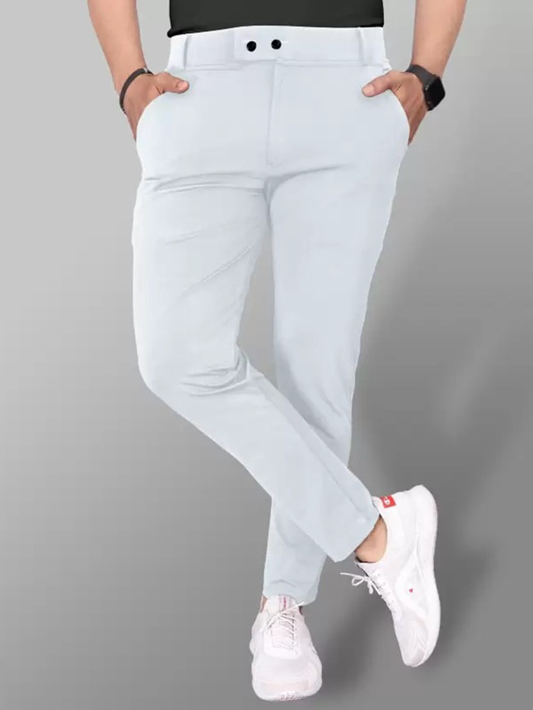 

COMBRAIDED Men Relaxed Slim Fit Chinos Trousers, Grey