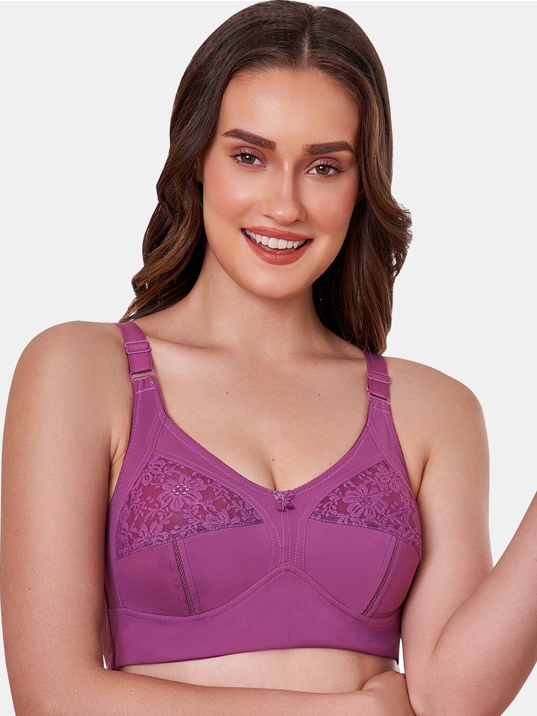 

MAROON Floral Full Coverage Non-Padded Non-Wired Lace T-Shirt Bra, Mauve