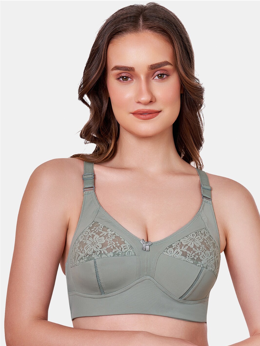 

MAROON Lace Non Padded All Day Comfort Full Coverage Cut & Sew Super Support T-shirt Bra, Olive