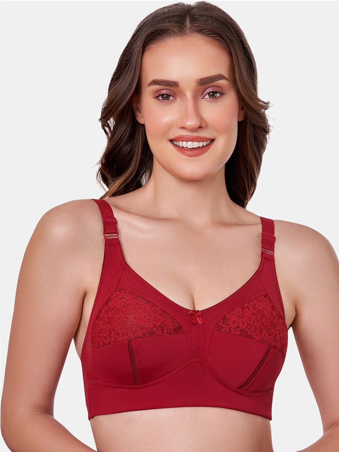 

MAROON Floral Full Coverage Non-Padded Non-Wired Lace T-Shirt Bra