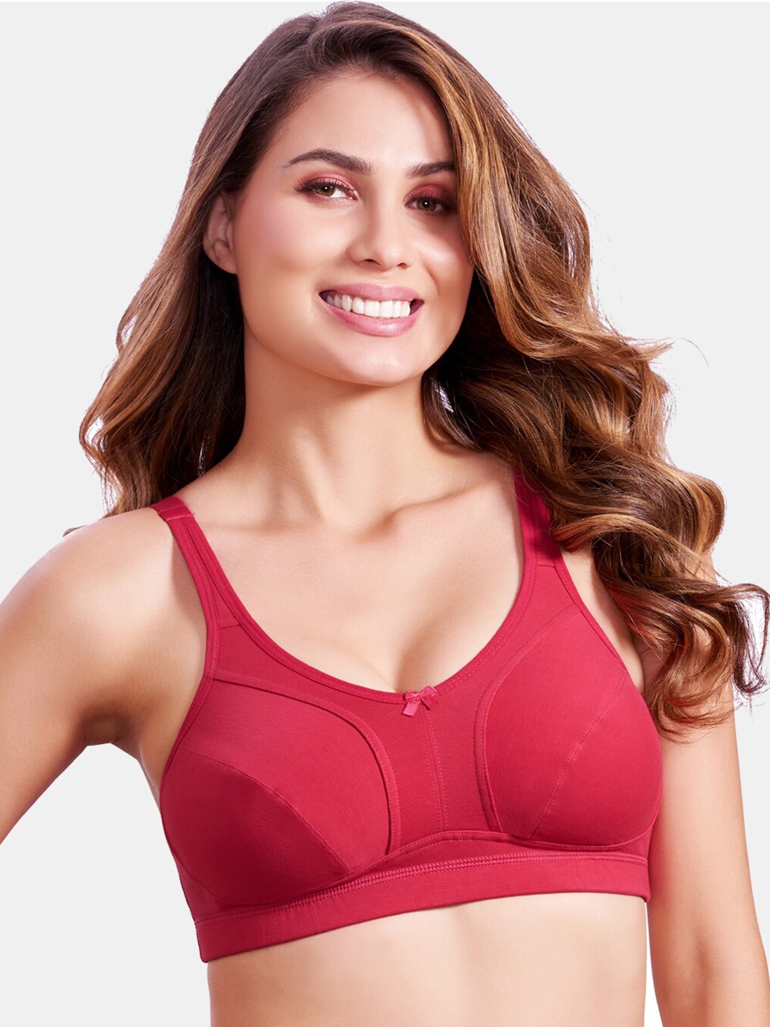 

MAROON Cotton Lycra Medium Support All Day Comfort Full Coverage Cut & Sew Push-Up Bra, Red