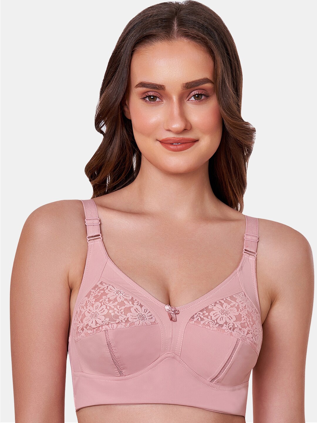 

MAROON Floral Full Coverage Non-Padded Non-Wired Lace T-Shirt Bra, Pink