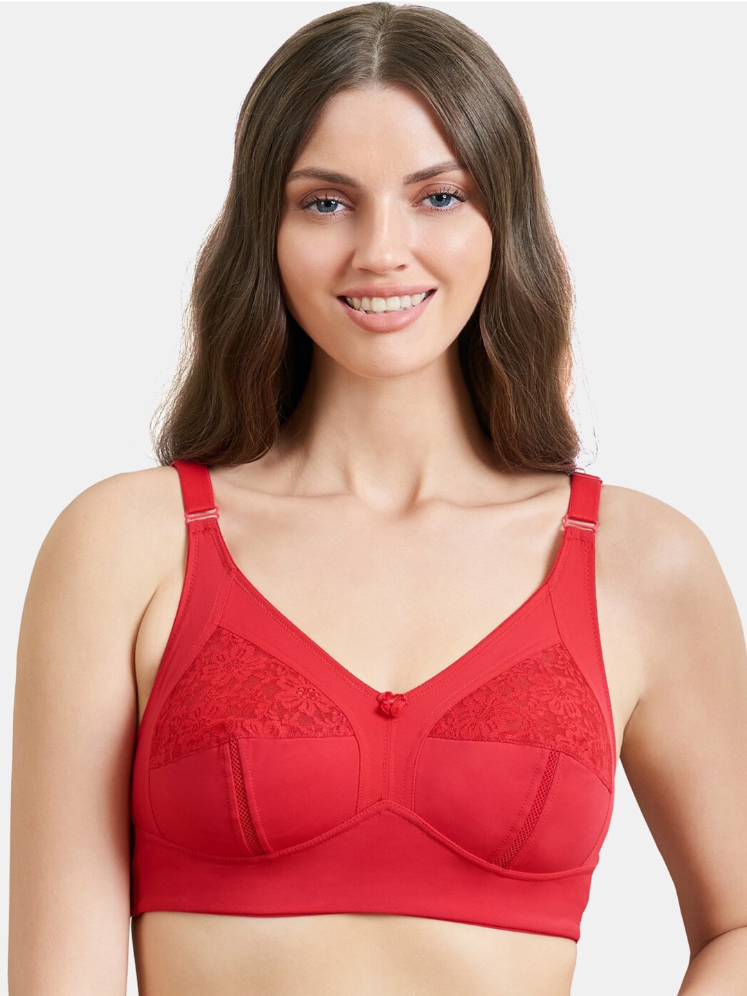 

MAROON Floral Full Coverage Non-Padded Non-Wired Lace T-Shirt Bra, Red