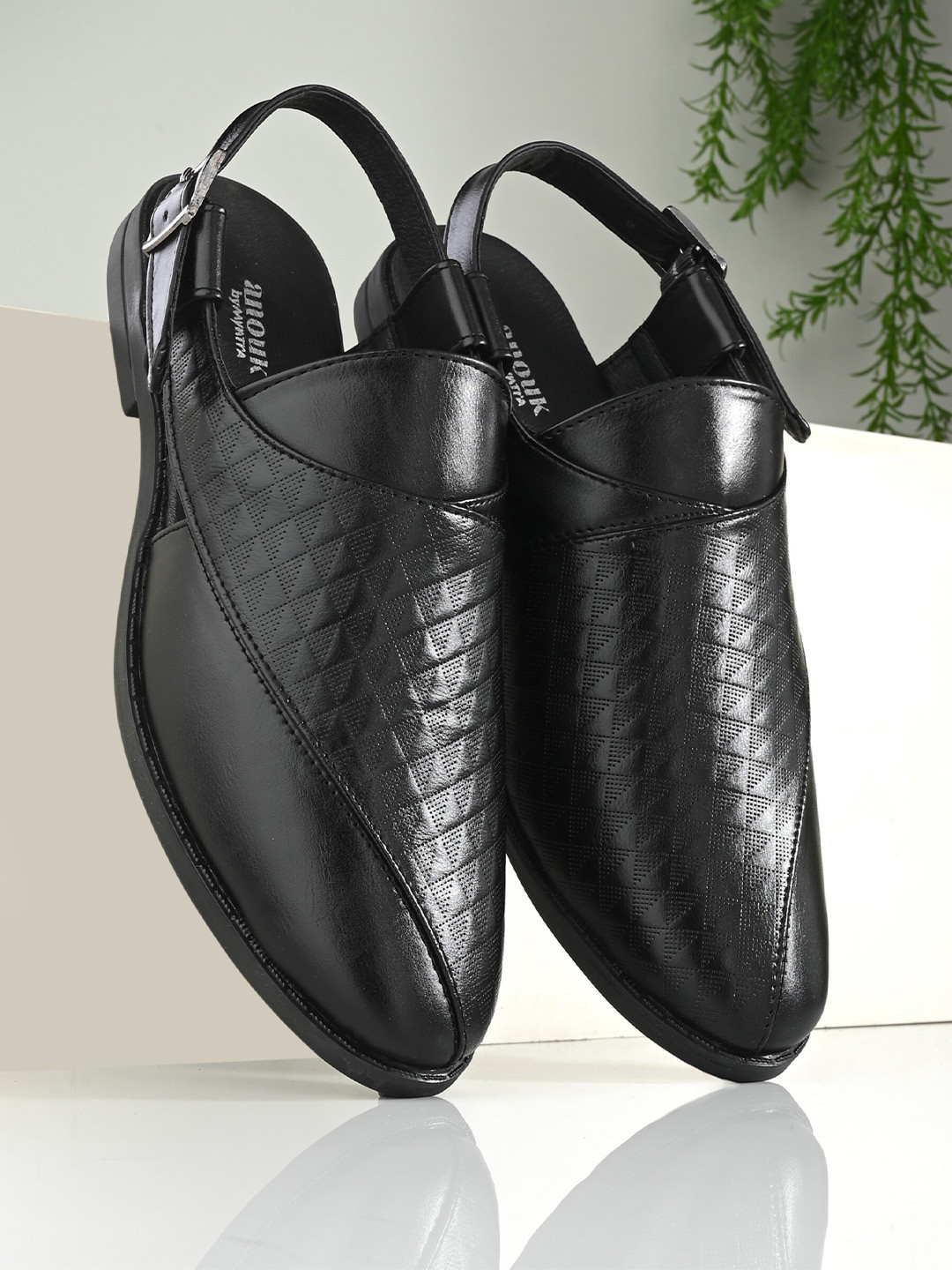 

Anouk Men Black Textured Shoe-Style Sandals