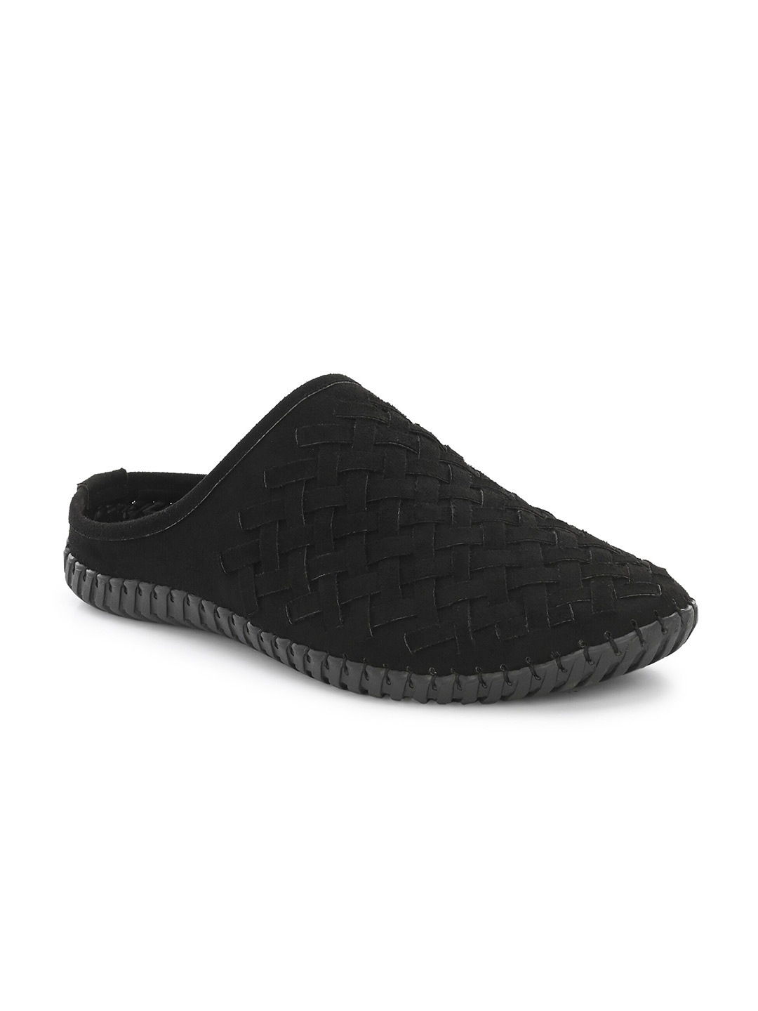 

Anouk Men Black Suede Woven Design Shoe-Style Sandals