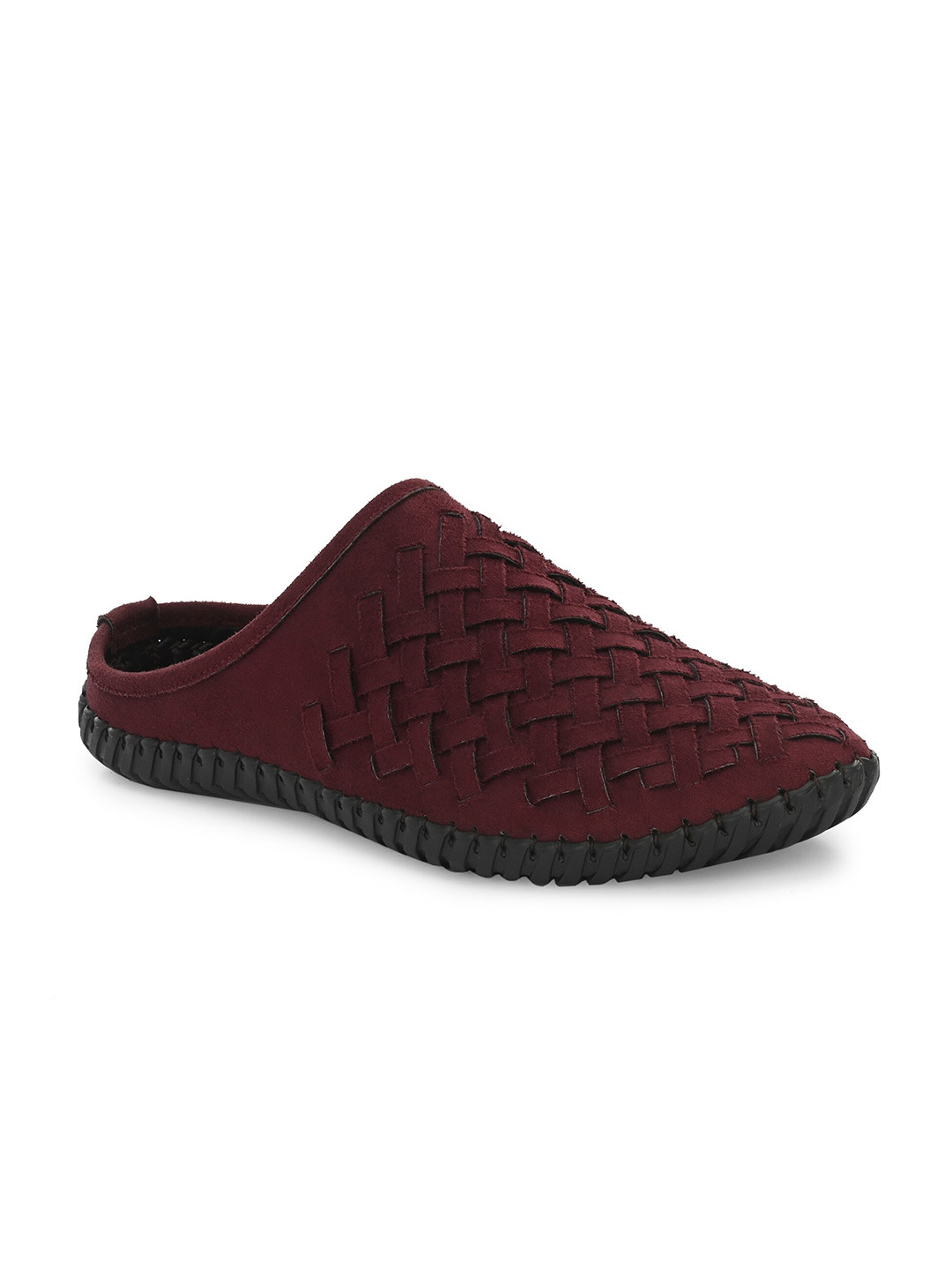 

Anouk Men Maroon & Black Suede Woven Design Shoe-Style Sandals