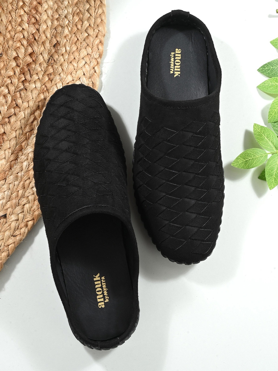 

Anouk Men Black Suede Shoe-Style Sandals