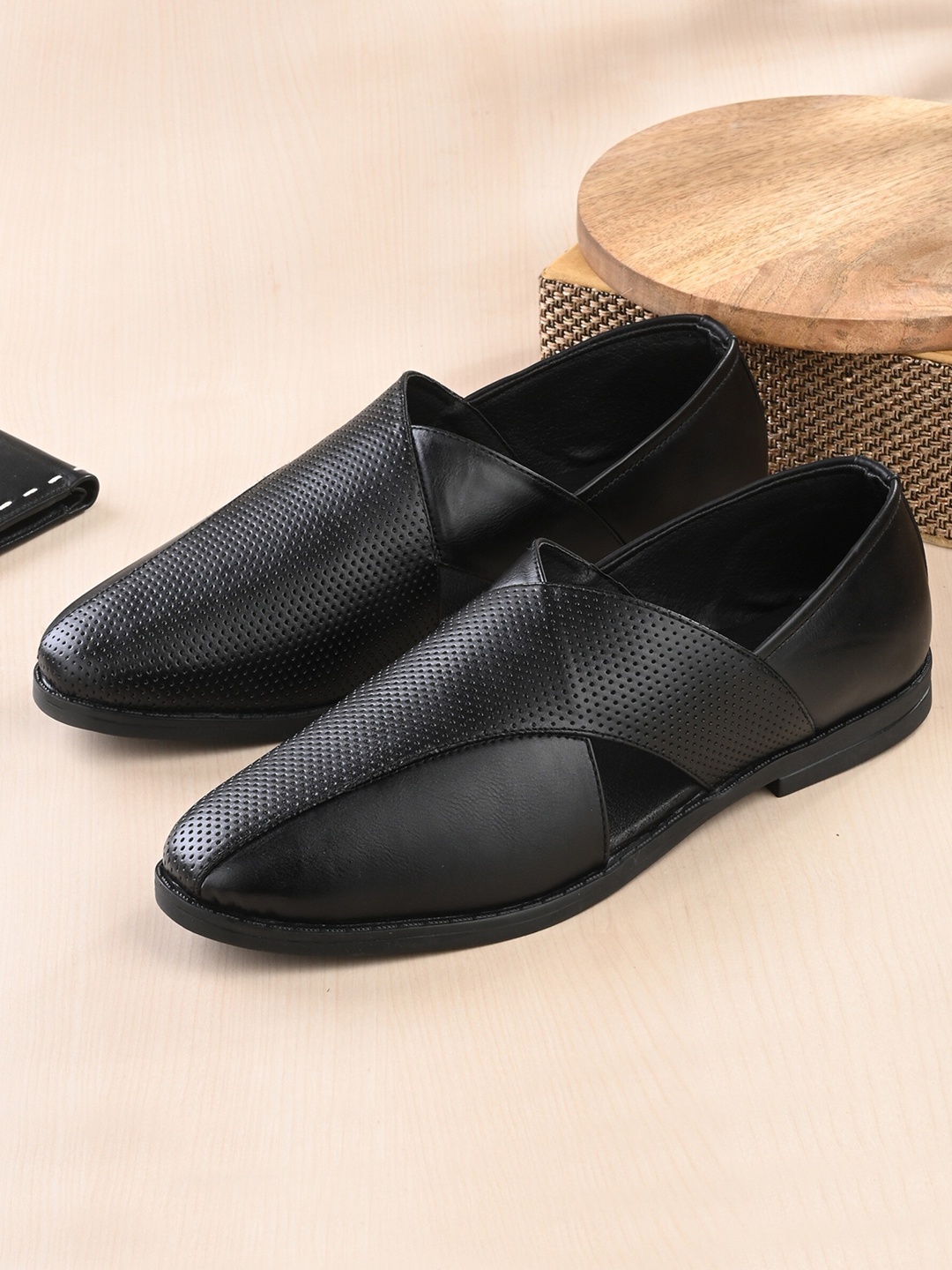 

Anouk Men Black Perforated Shoe-Style Sandals